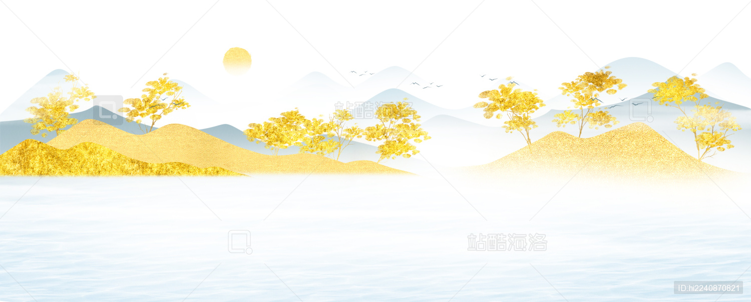 新中式风格山水风景插画