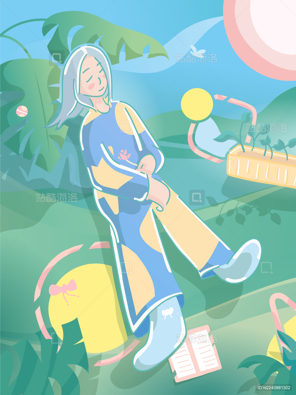 立春的春天草地上的小女孩享受生活