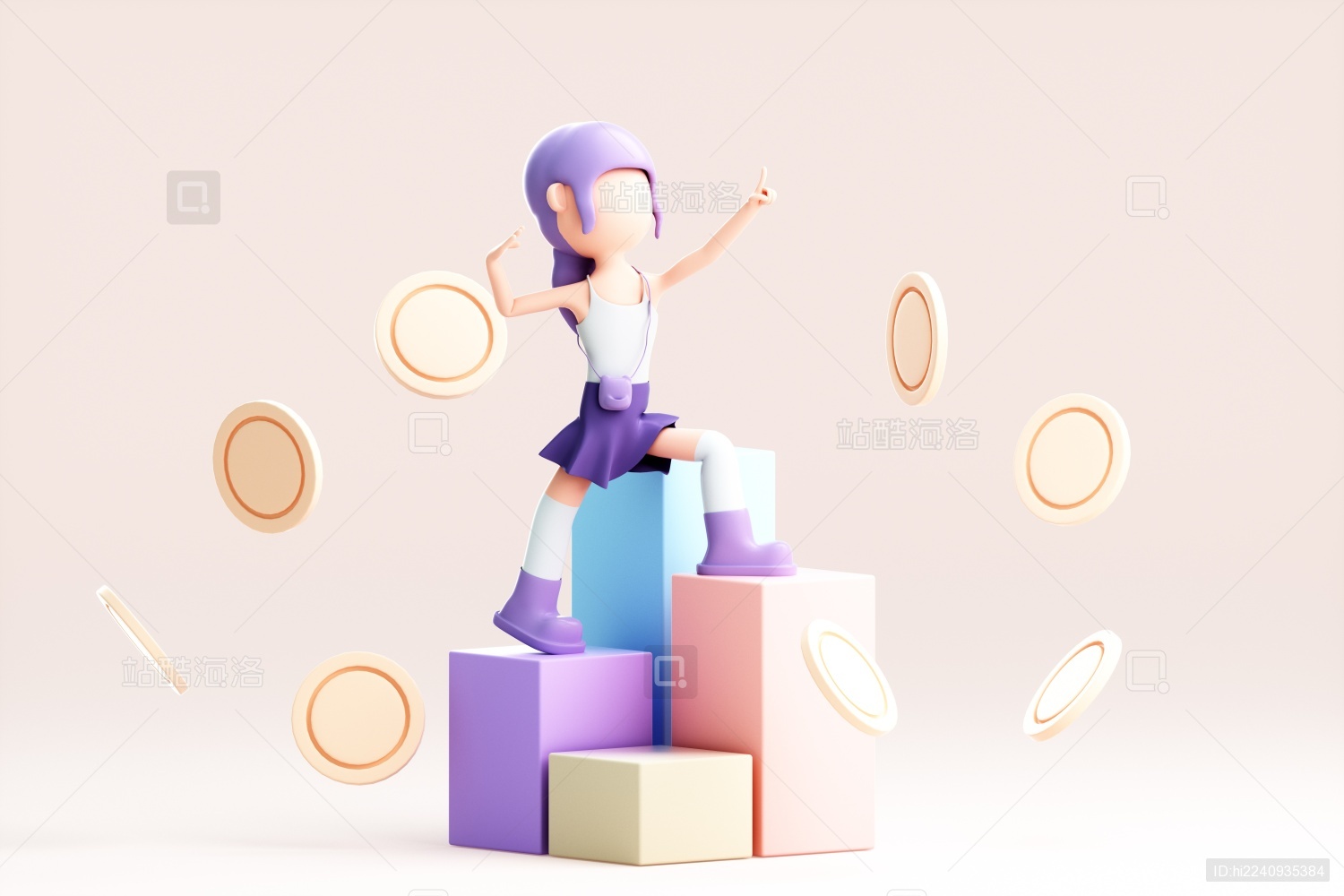 3D渲染的可爱卡通女孩