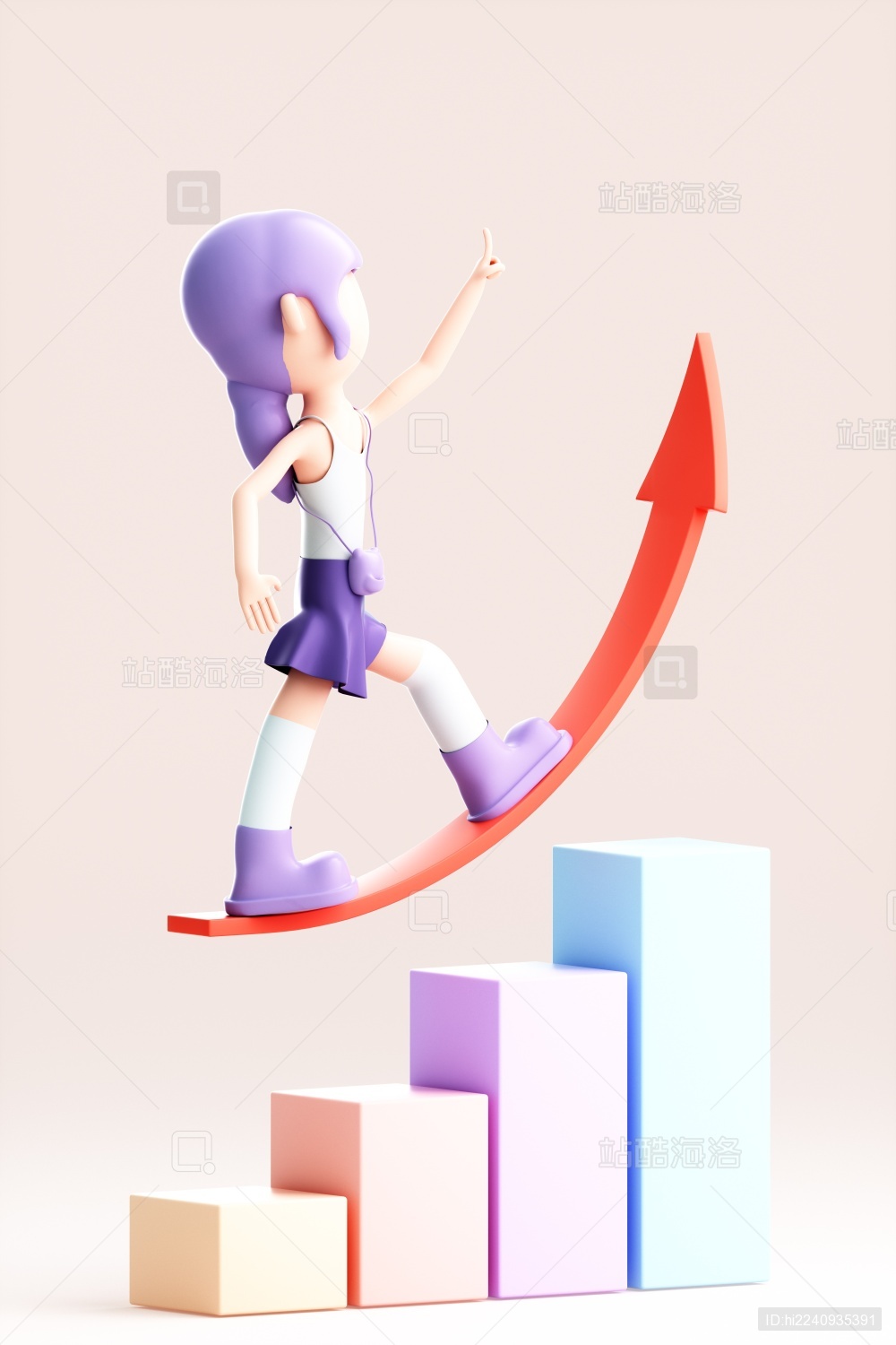 3D渲染的可爱卡通女孩