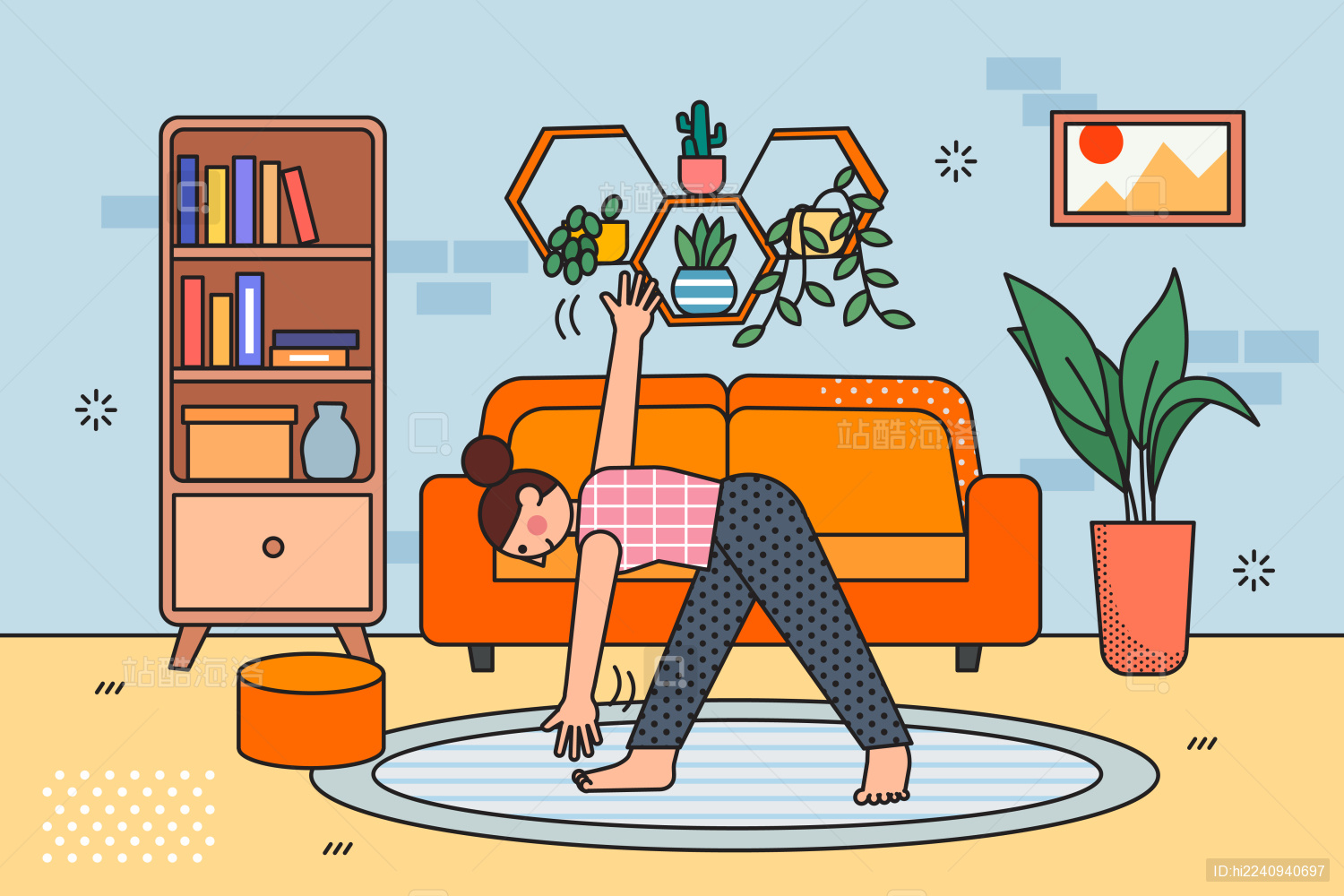 在家锻炼减肥的女人矢量插画