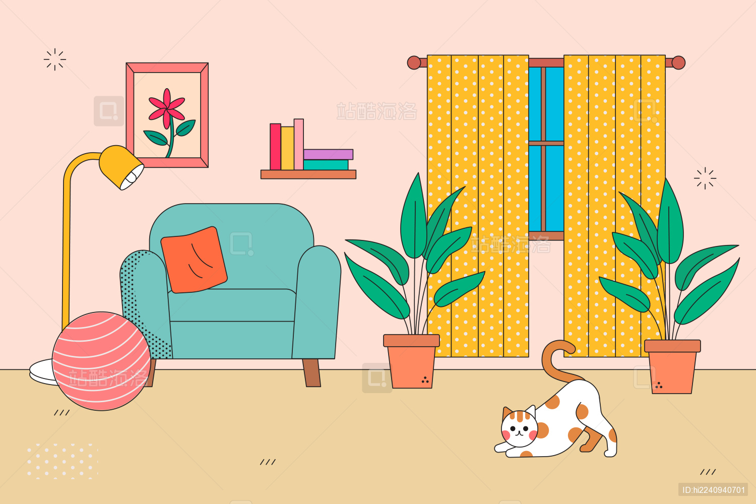 室内家居场景矢量插画