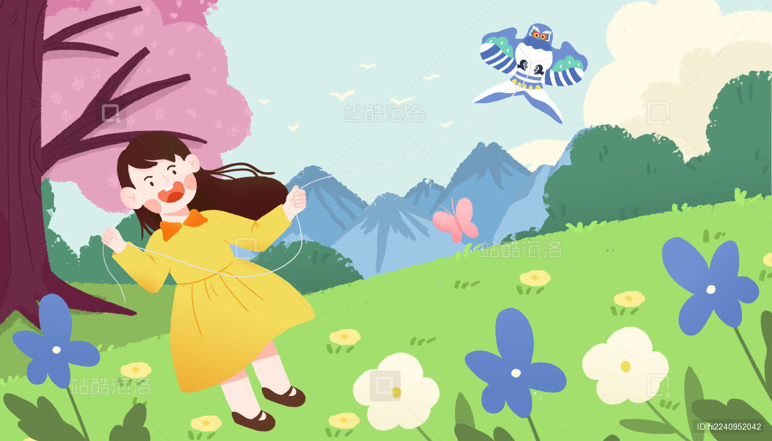 正在放风筝的女孩