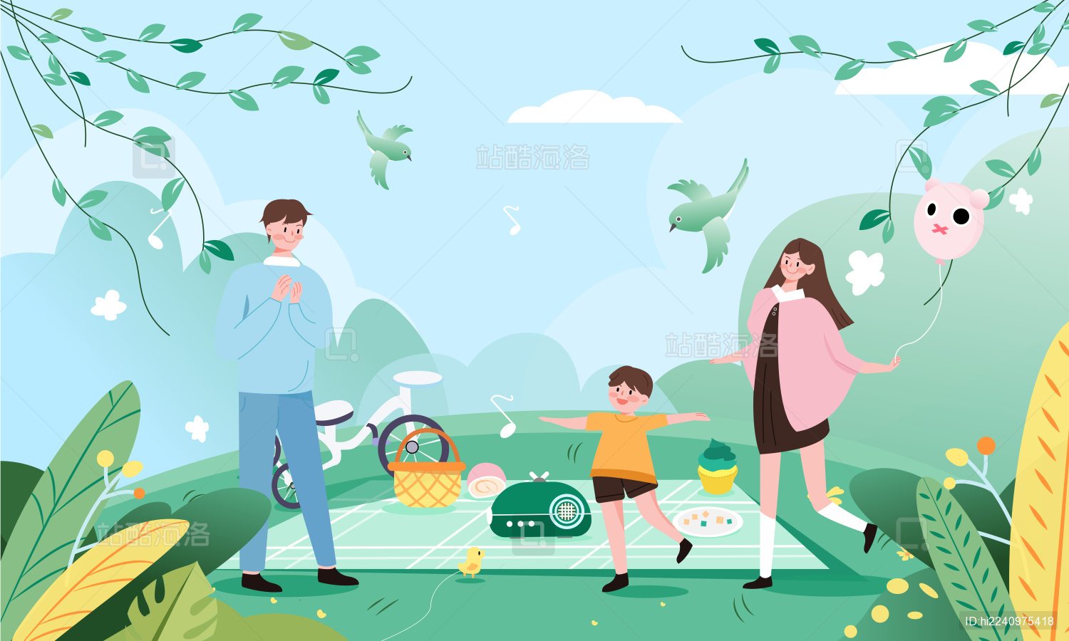 一家人去踏青春游