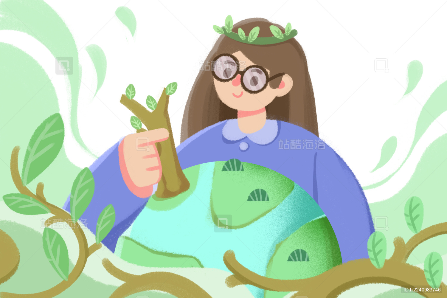 植树节给地球种树植树插画