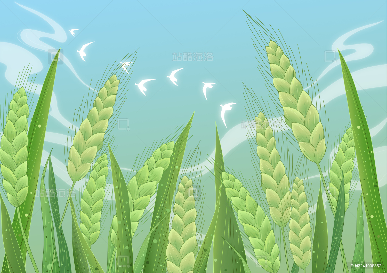新中式风格仰视绿色的小麦