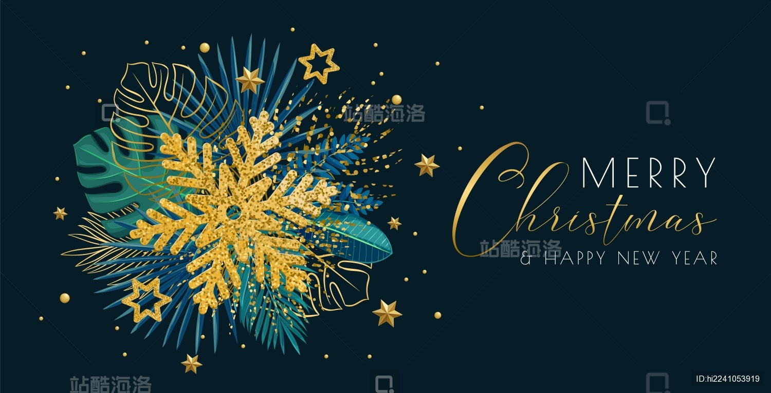 金色雪花阔叶 圣诞节贺图