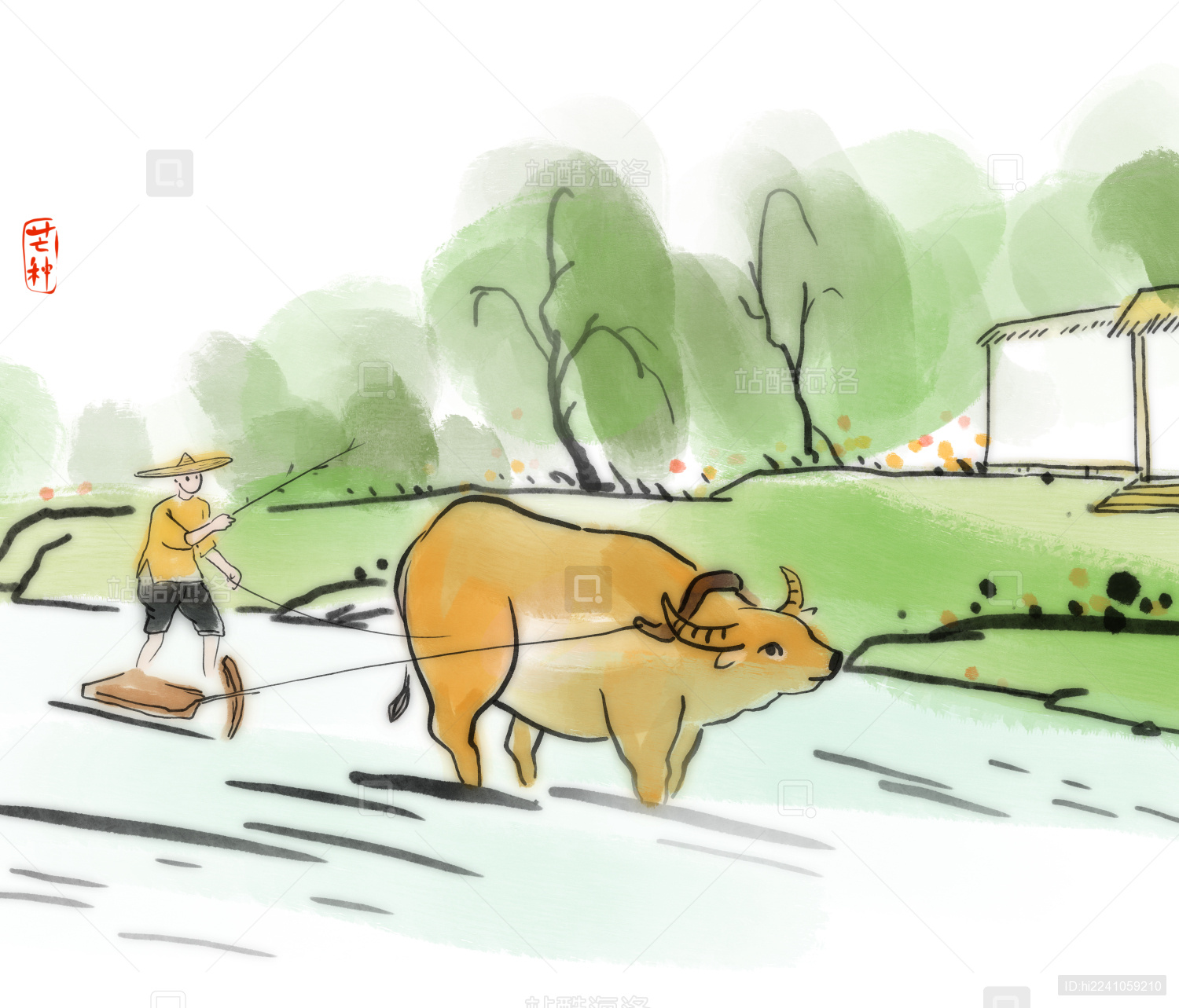 水墨插画夏天二十四节气