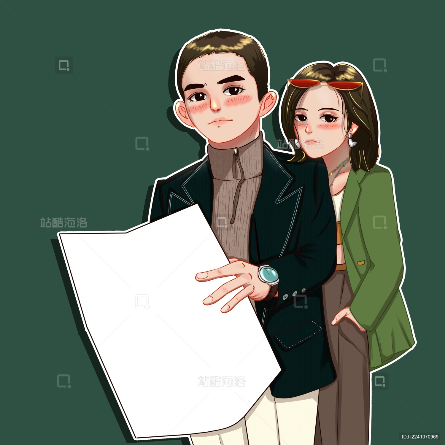 情人节夫妻情侣半身头像插画