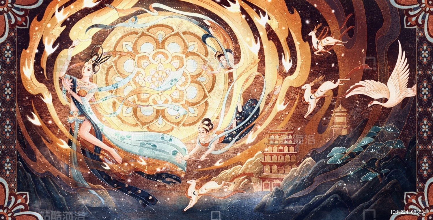 敦煌飞天女壁画与建筑