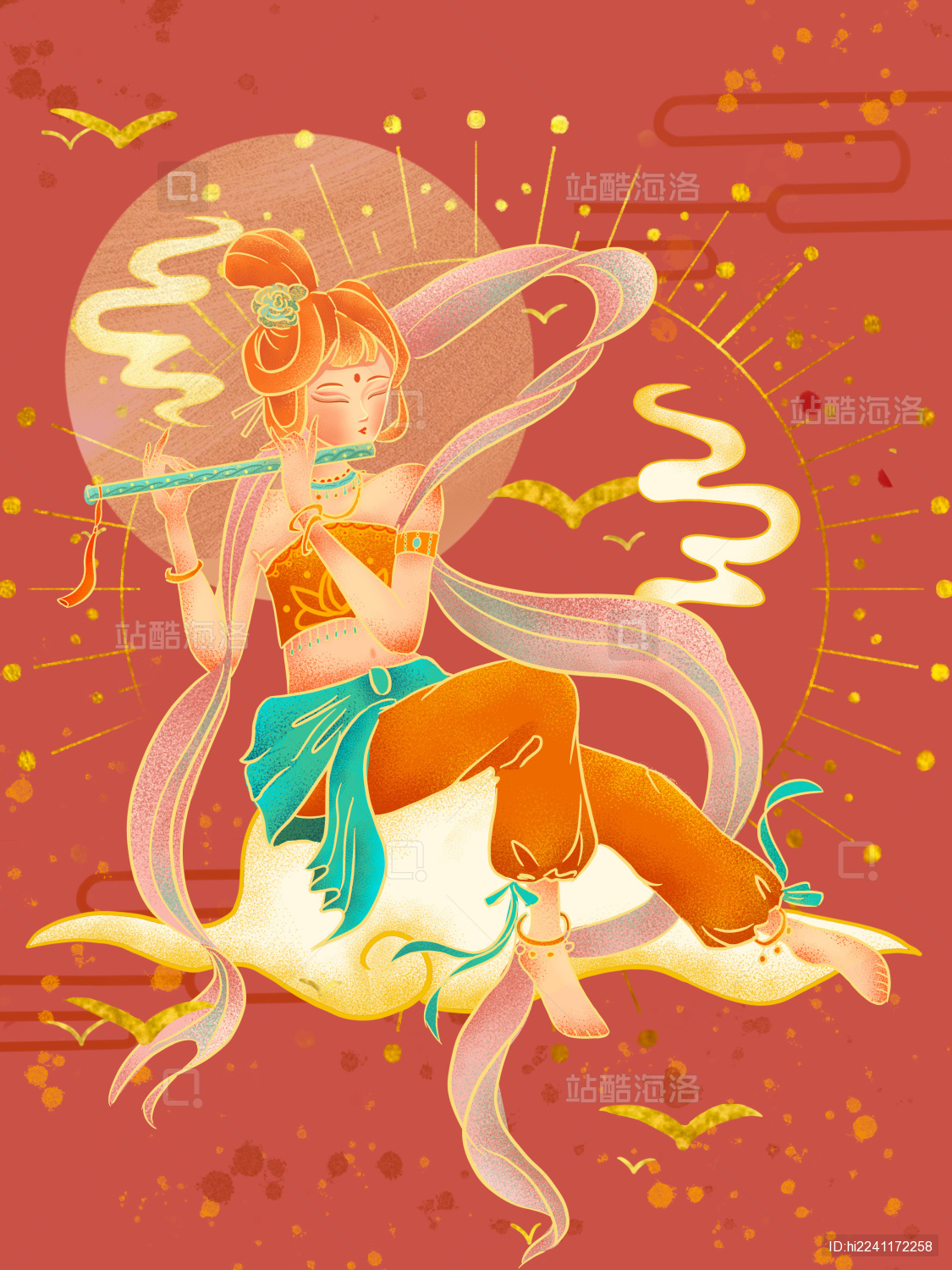 敦煌飞天插画中国乐器