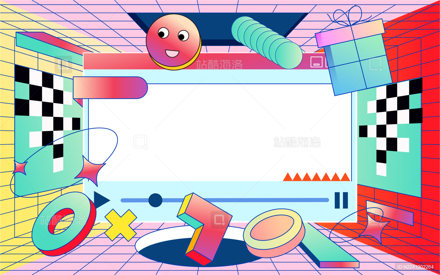 孟菲斯立体几何风格插画电商促销活动背景