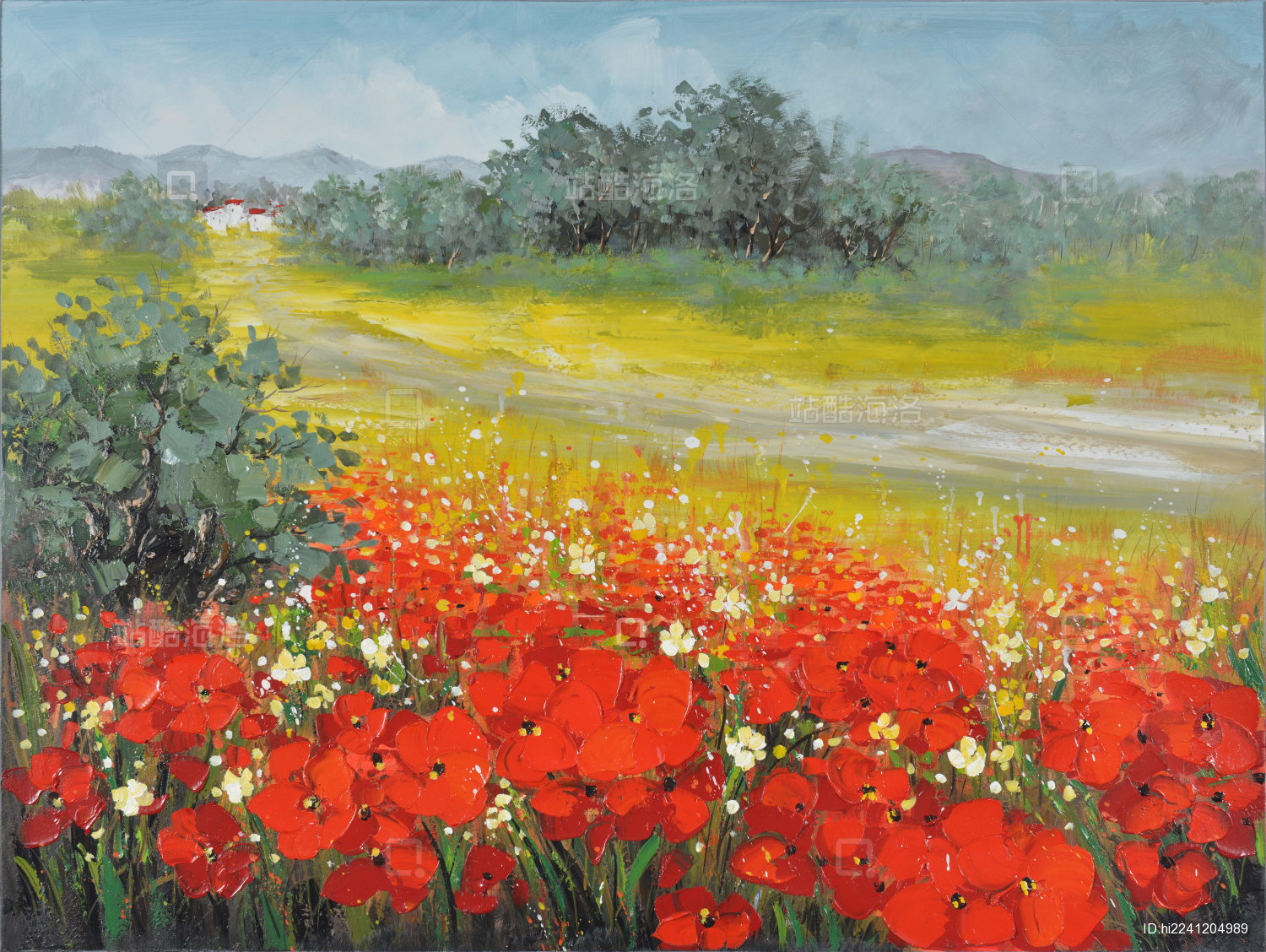 手绘油画花海风景