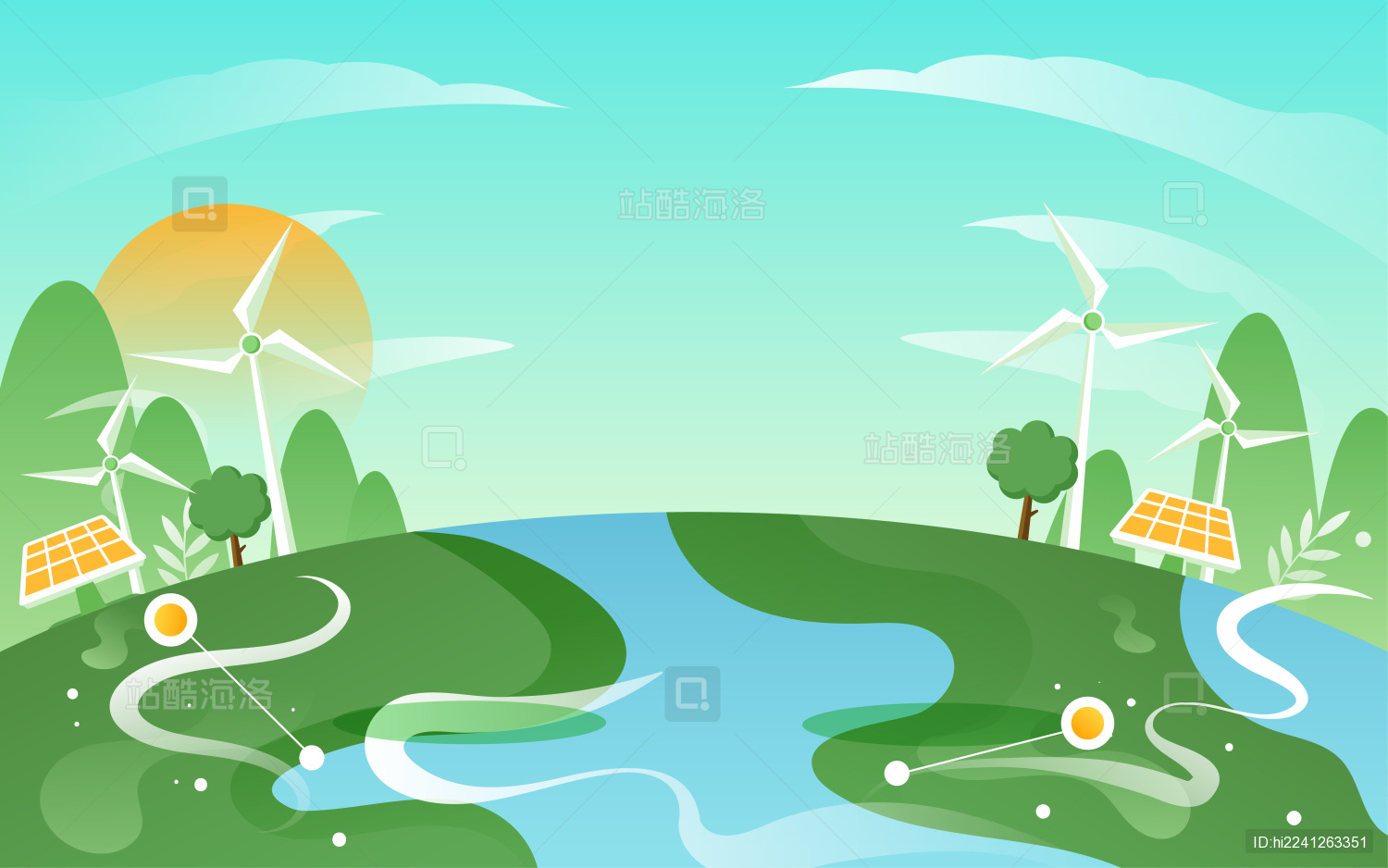 绿色环保低碳生活插画女孩骑自行车自然海报