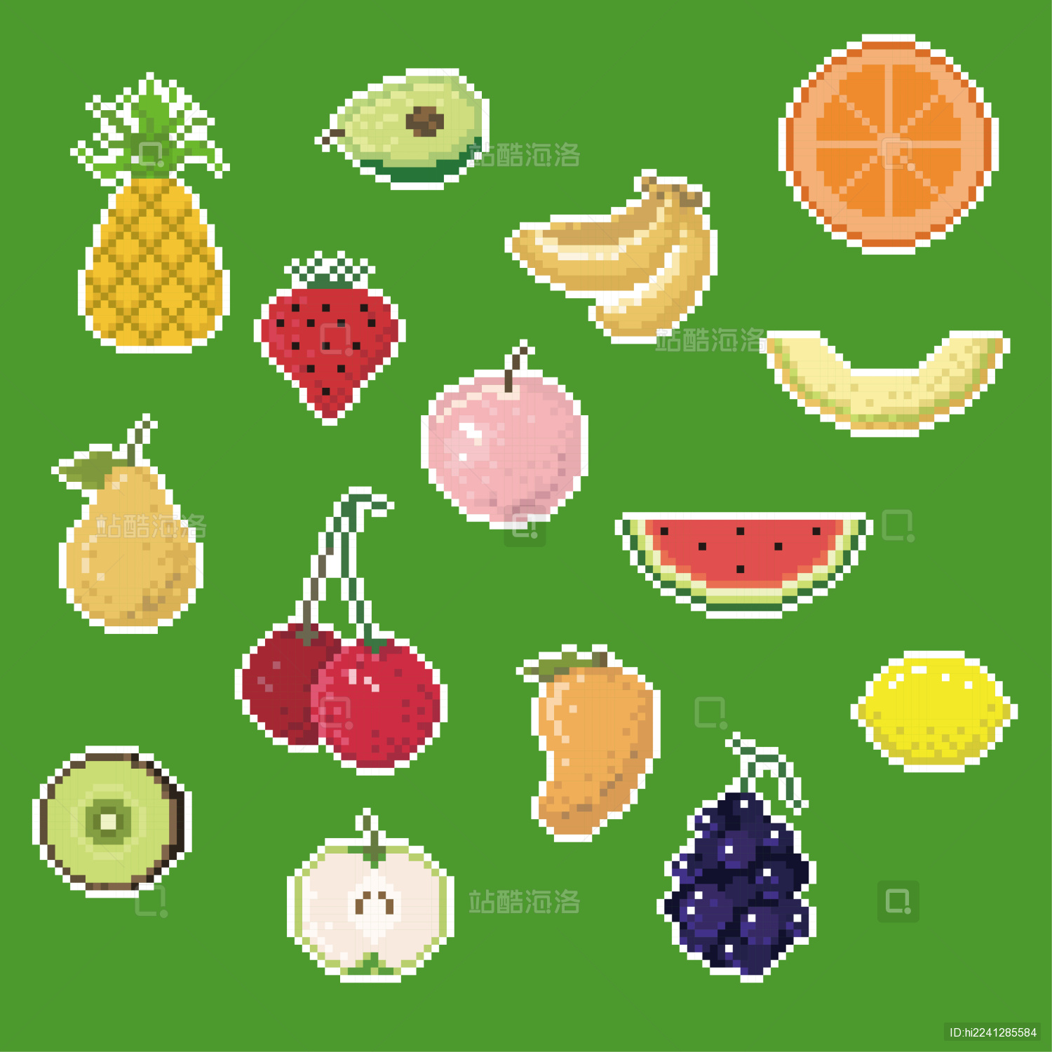 美食水果合集像素插画