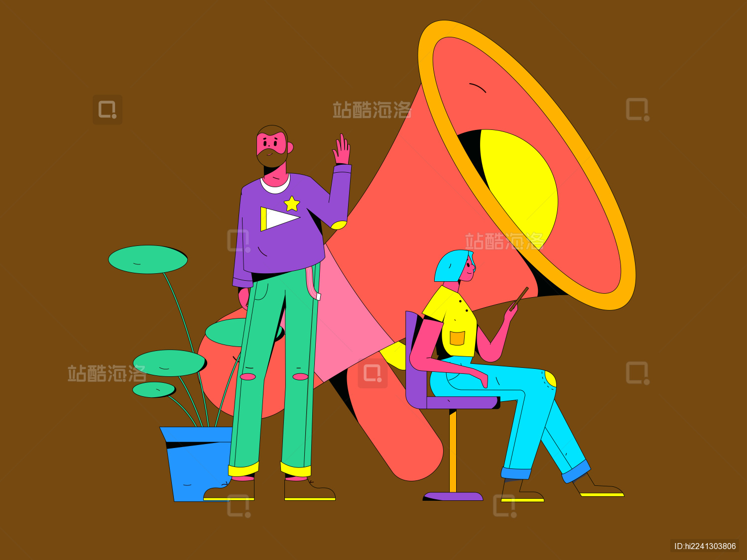 互联网公告告示模板矢量创意扁平插画