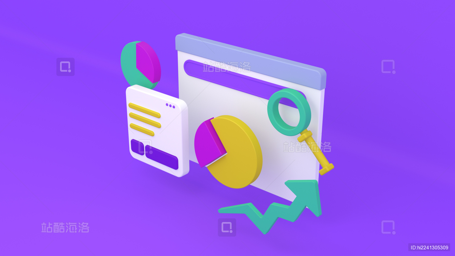 放大镜百分比箭头立体图形图标