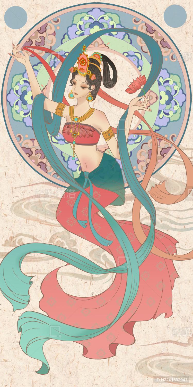 敦煌飞天插画持花飞天古风国潮插画