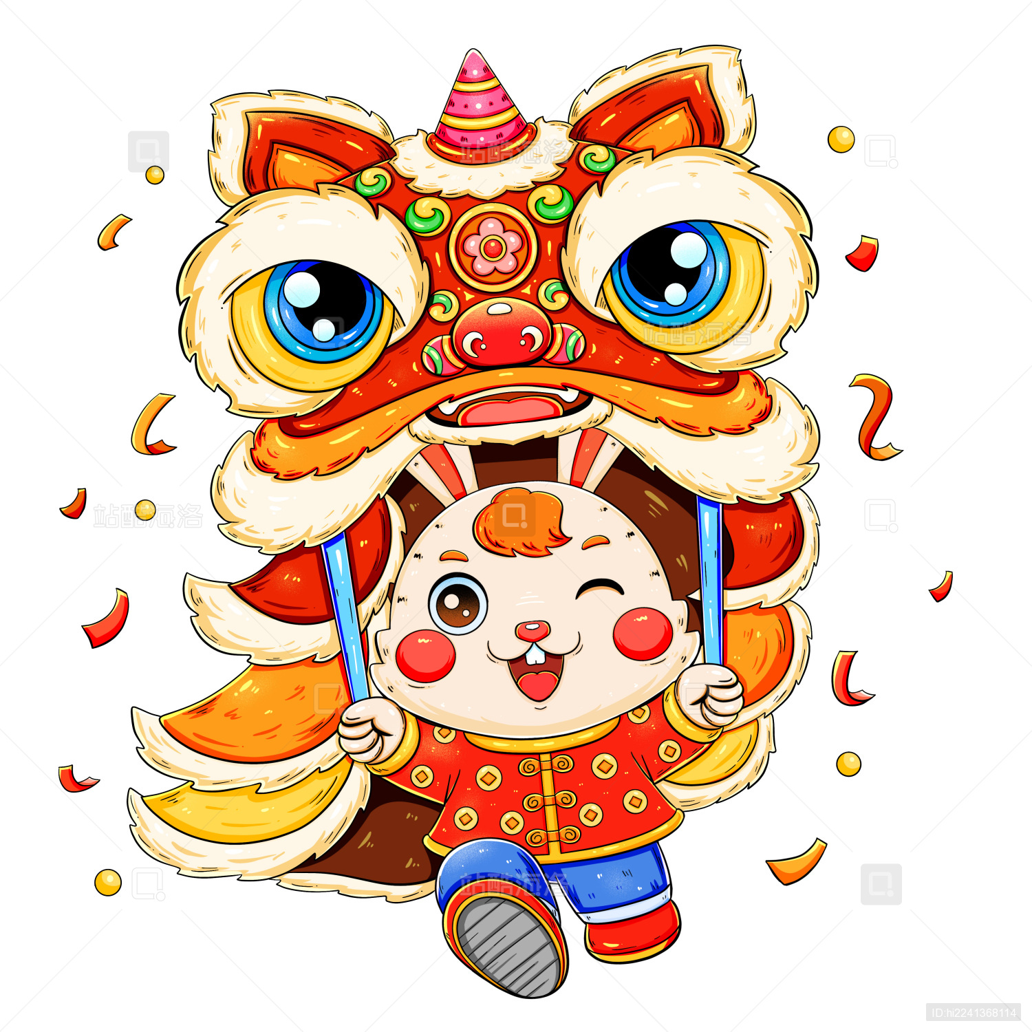国潮兔年舞狮的兔子元素