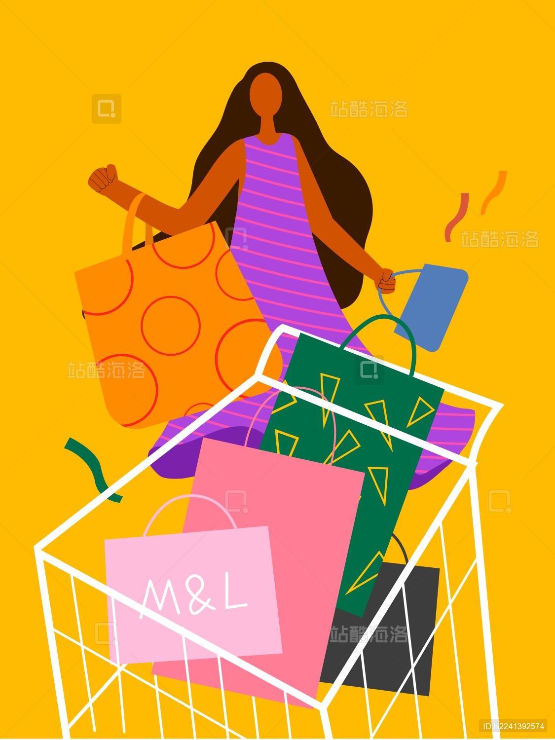 时尚购物女孩指南矢量扁平插画