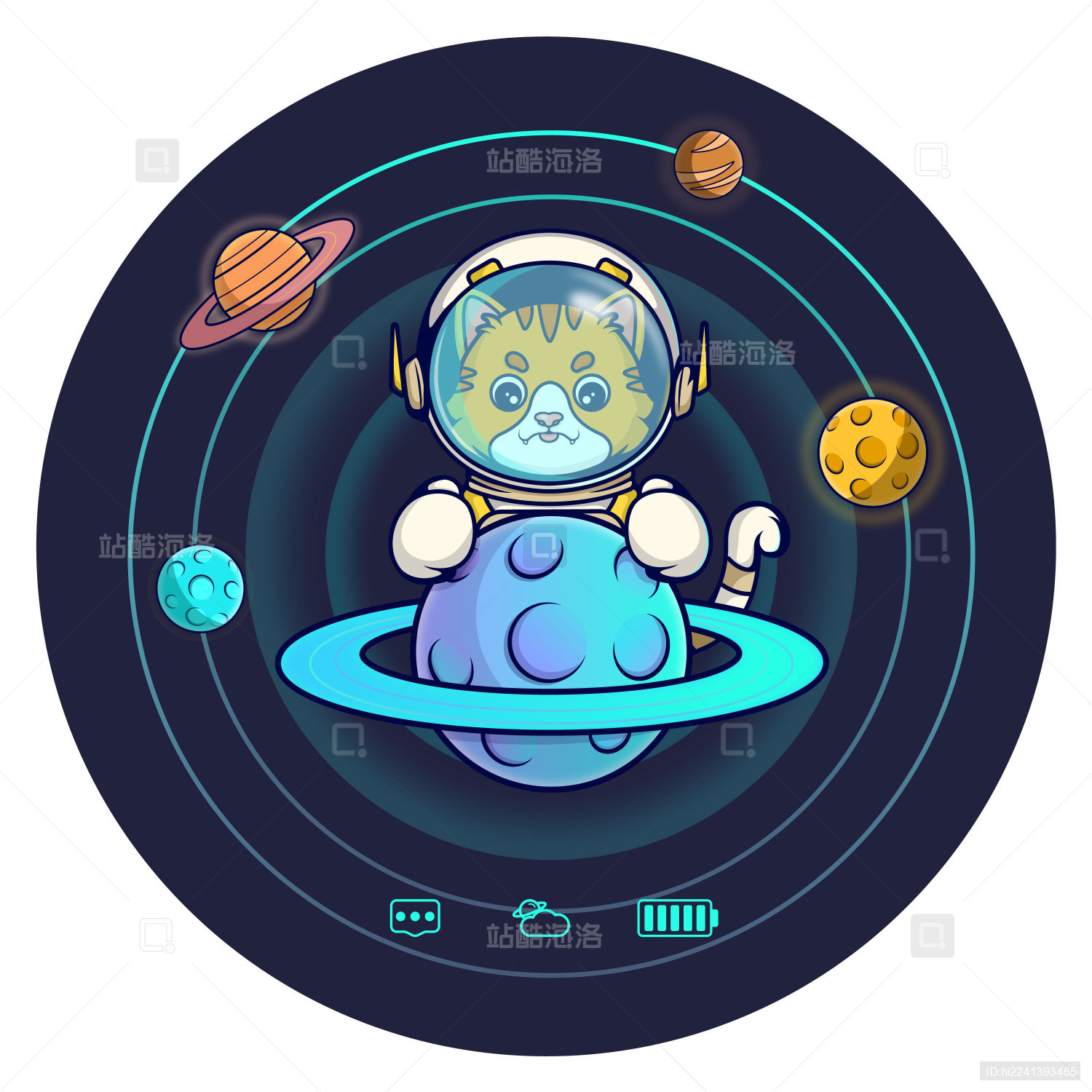 穿着宇航服的小猫咪在太空中抱着星球