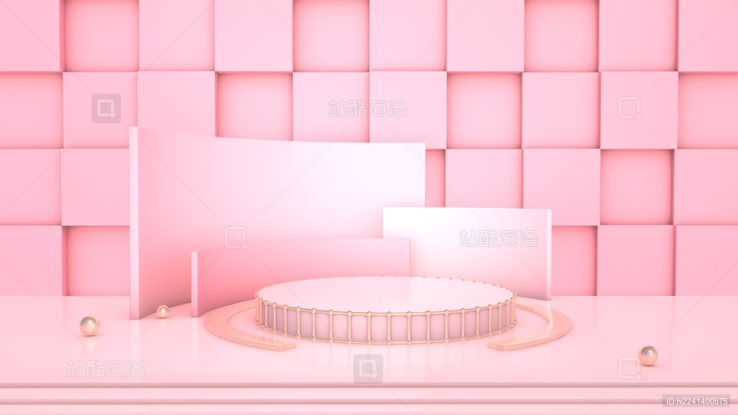 粉红色空白3D折扇中国风电商展示平台