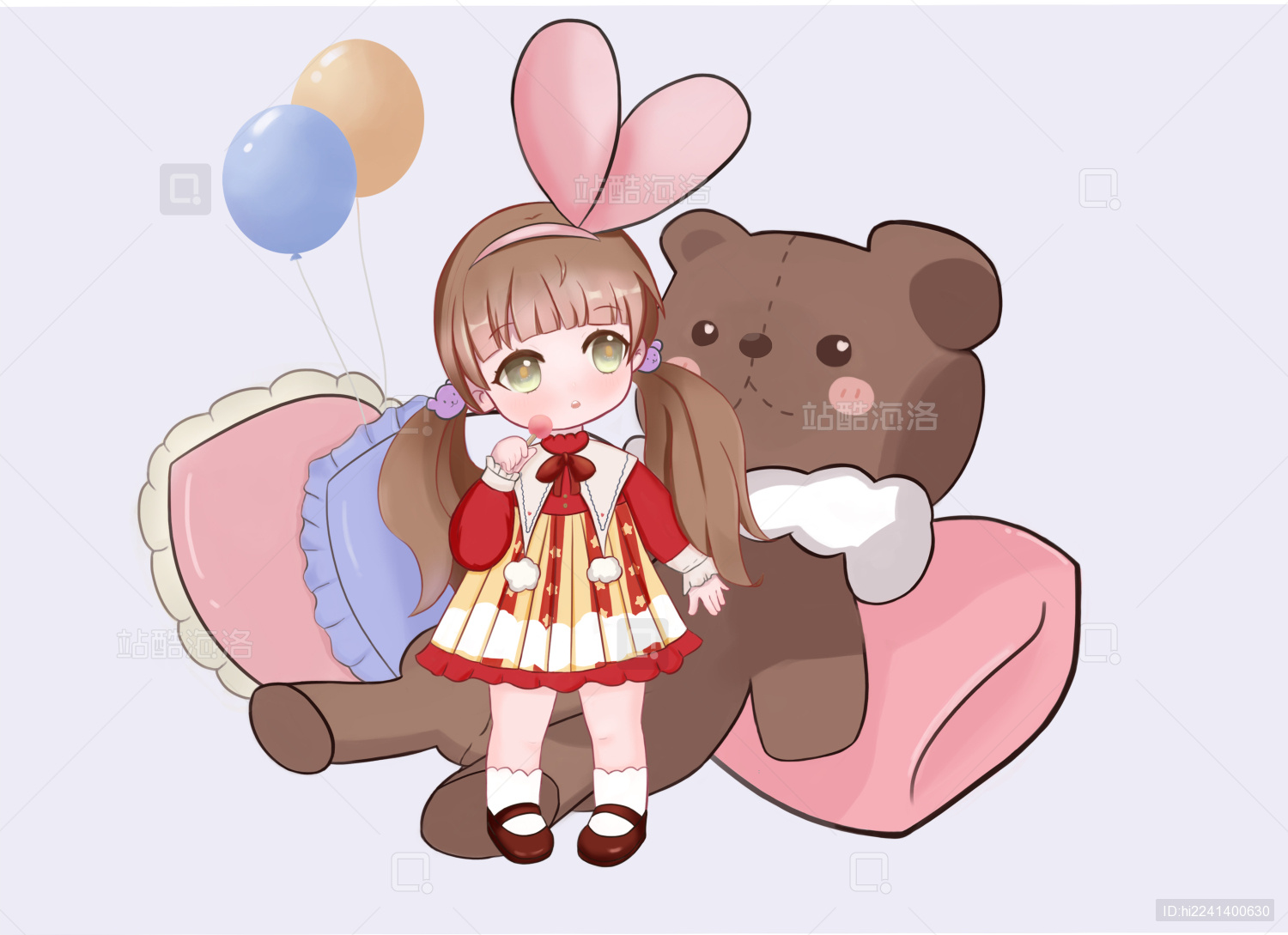 小女孩和玩具熊扁平插画