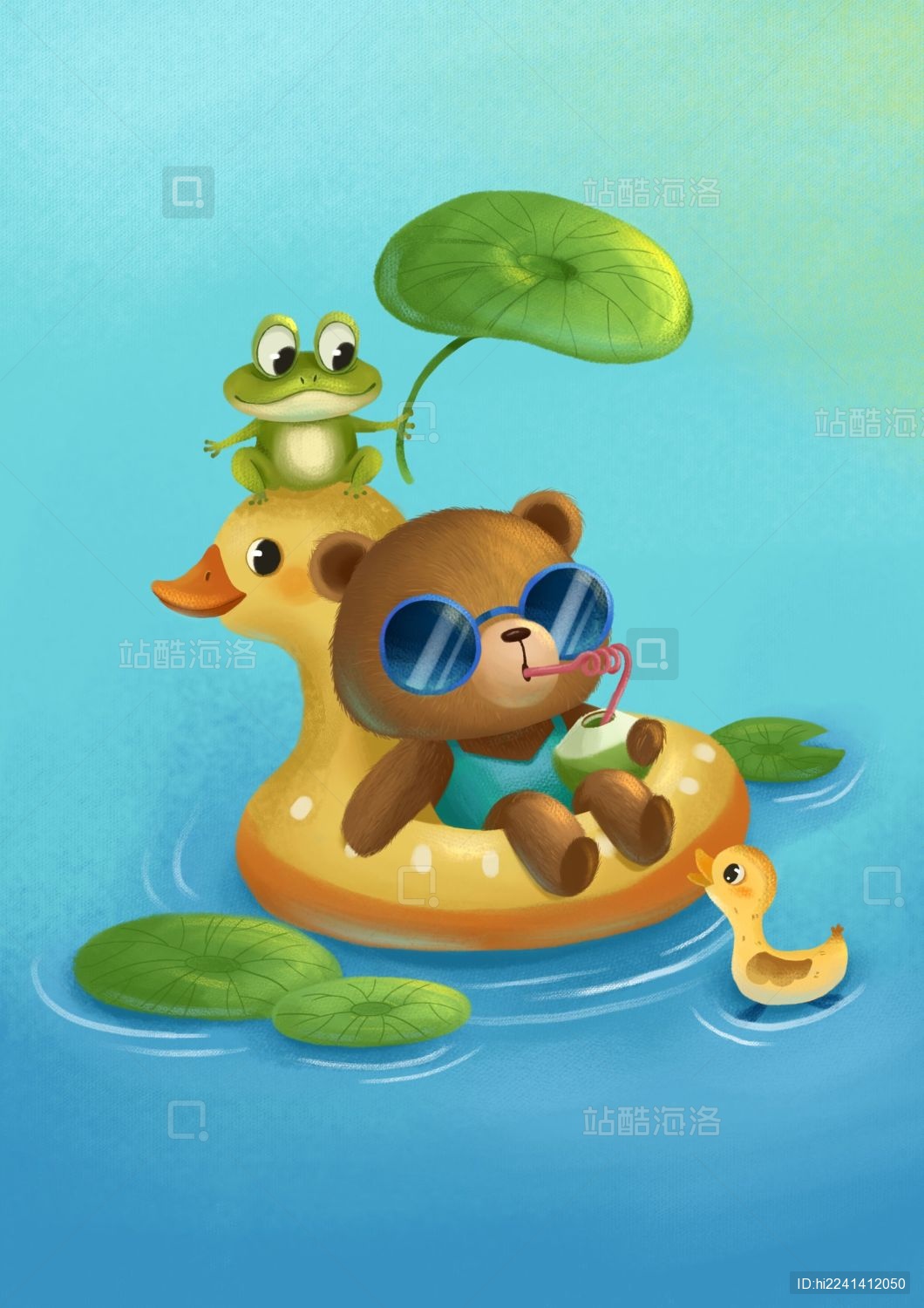 小熊在游泳池乘凉