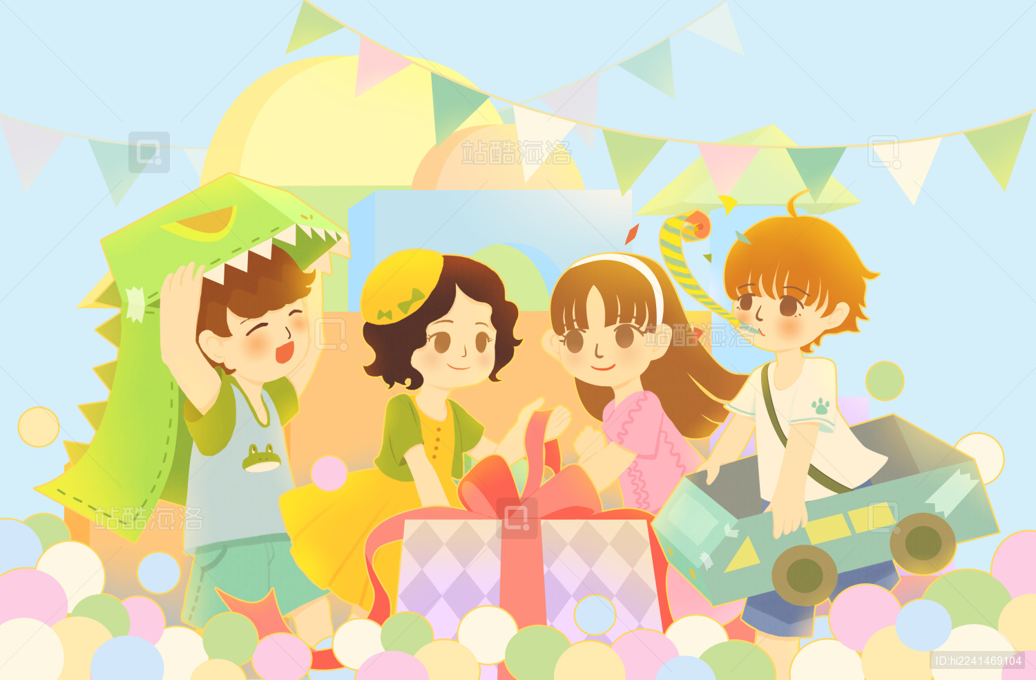 六一儿童节人物插画小朋友玩耍