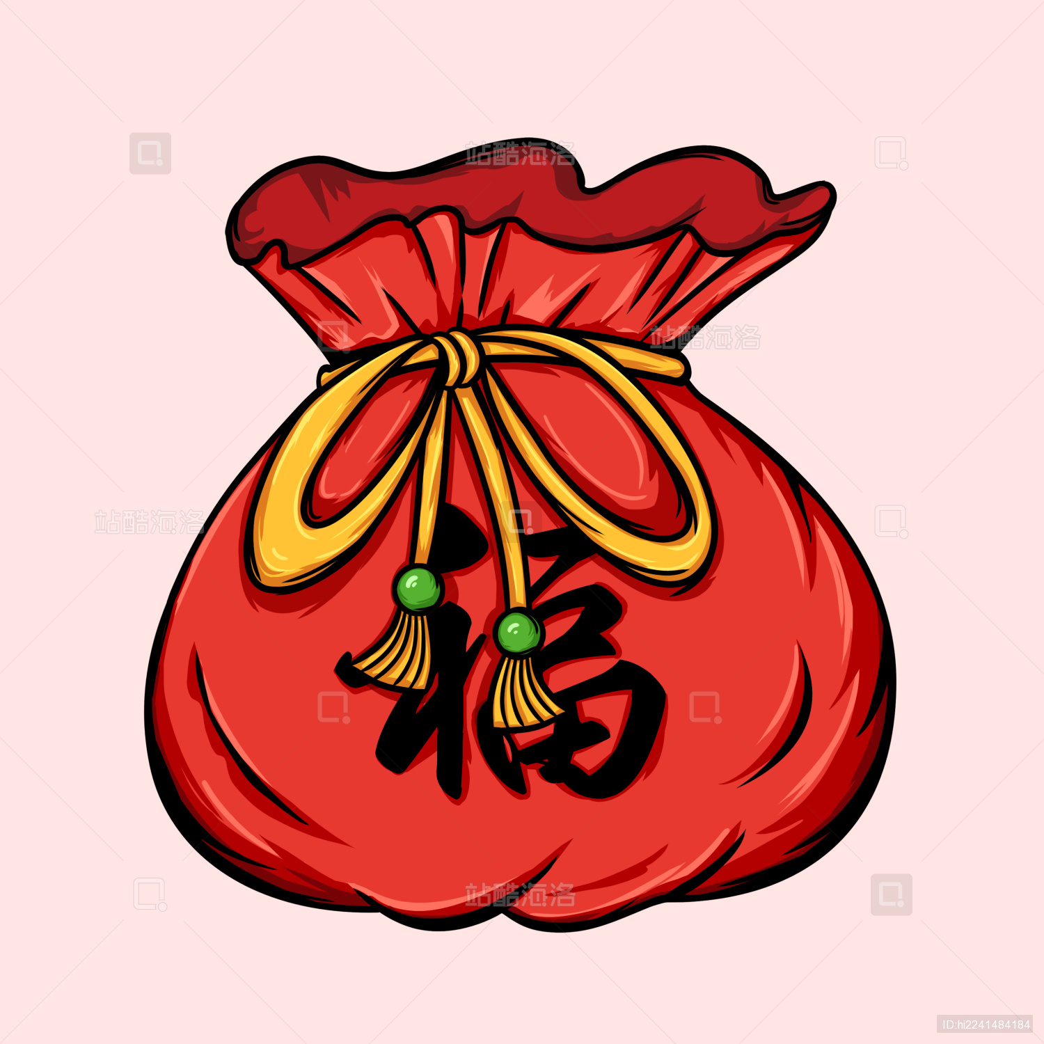福袋新年元素国潮风插画