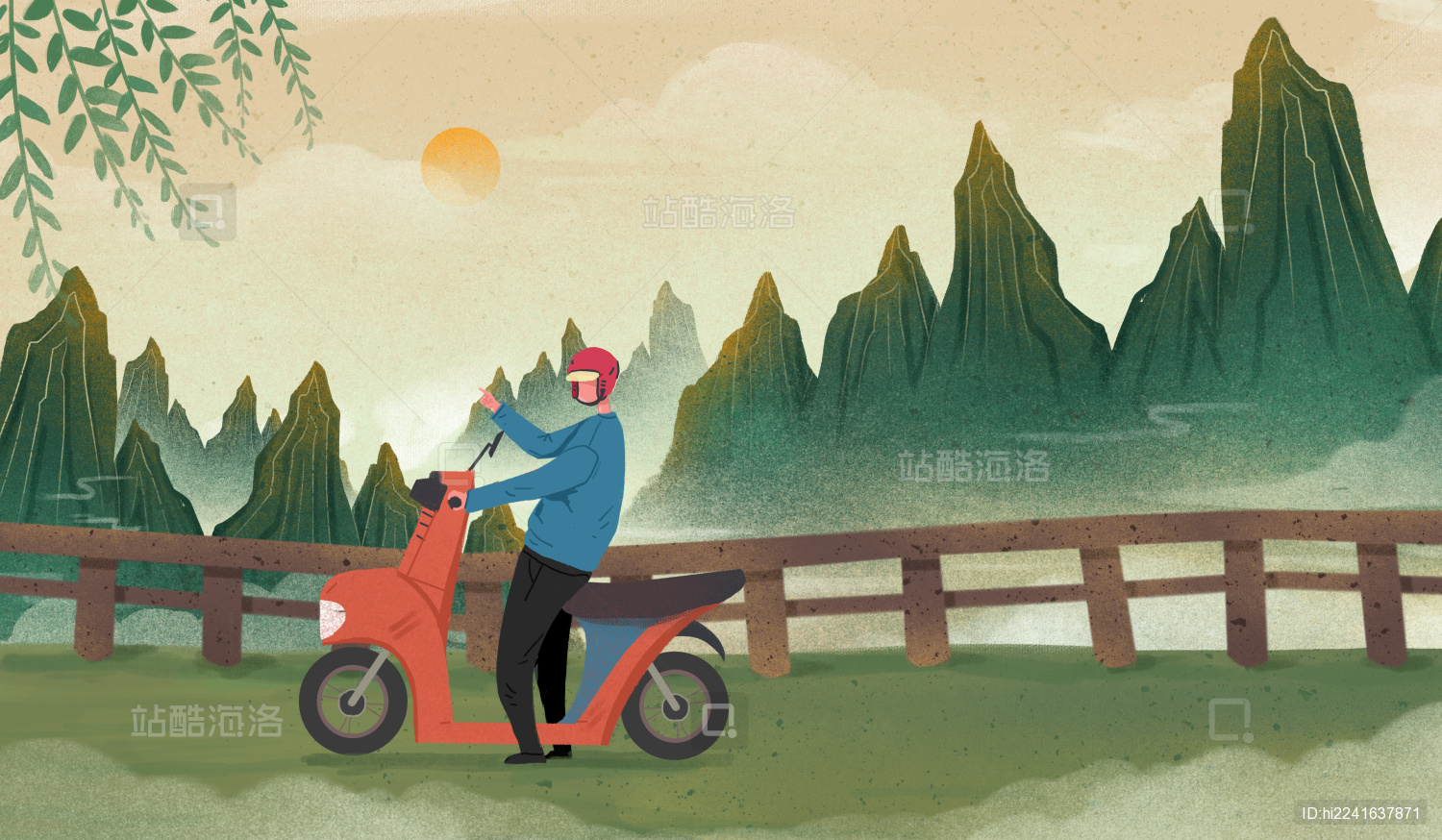 在诗意中国风旅游景点景区山峰风景骑行