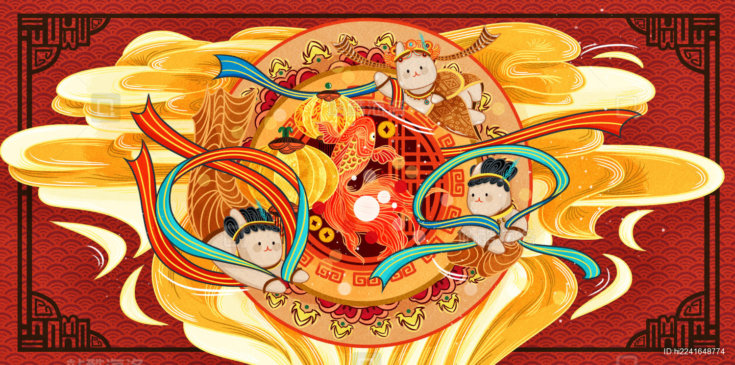 敦煌三兔共耳延展系列插画