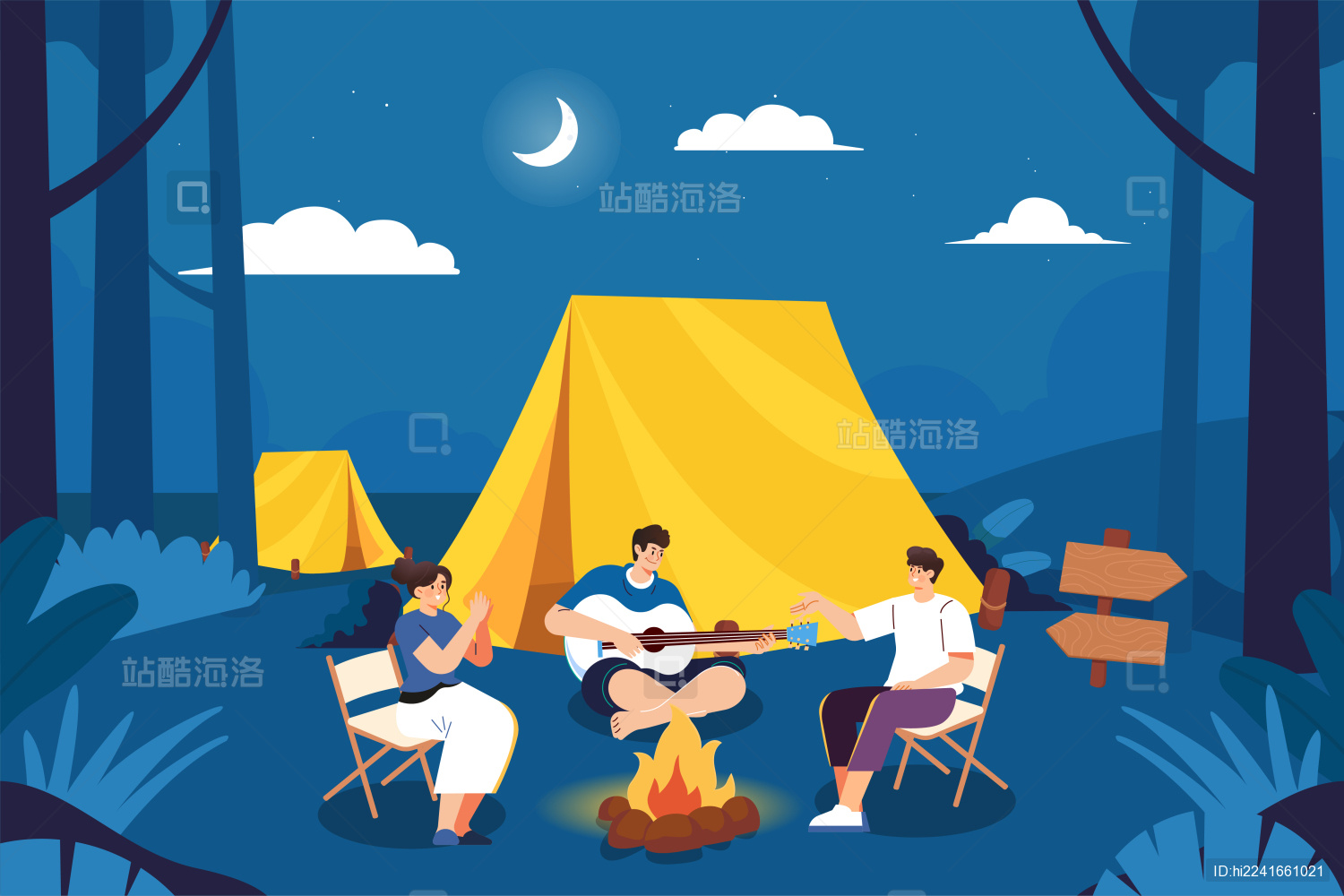 露营夜晚插画