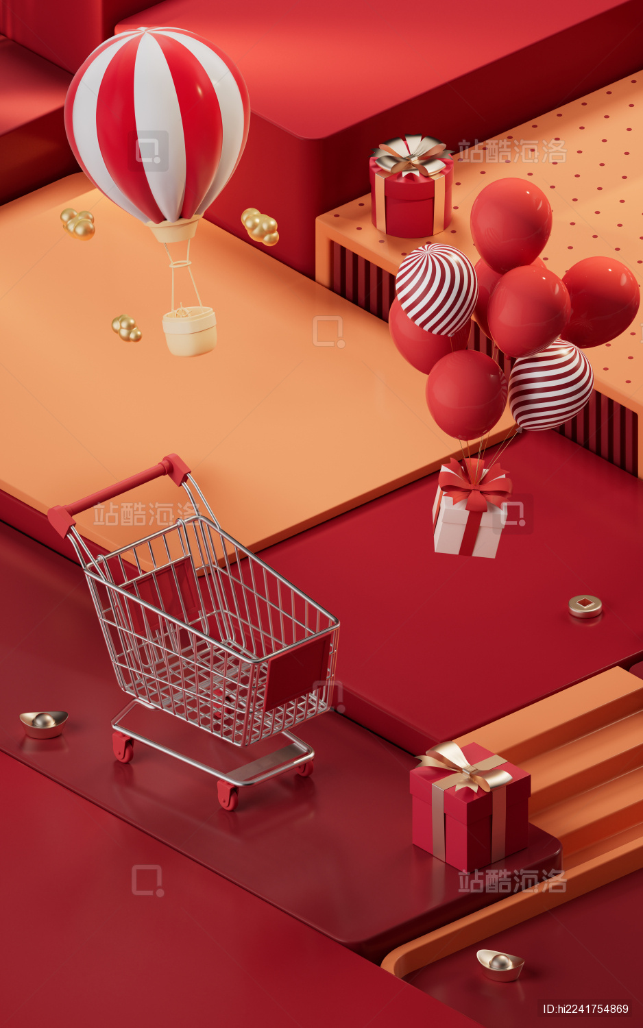 创意购物主题电商背景3D渲染