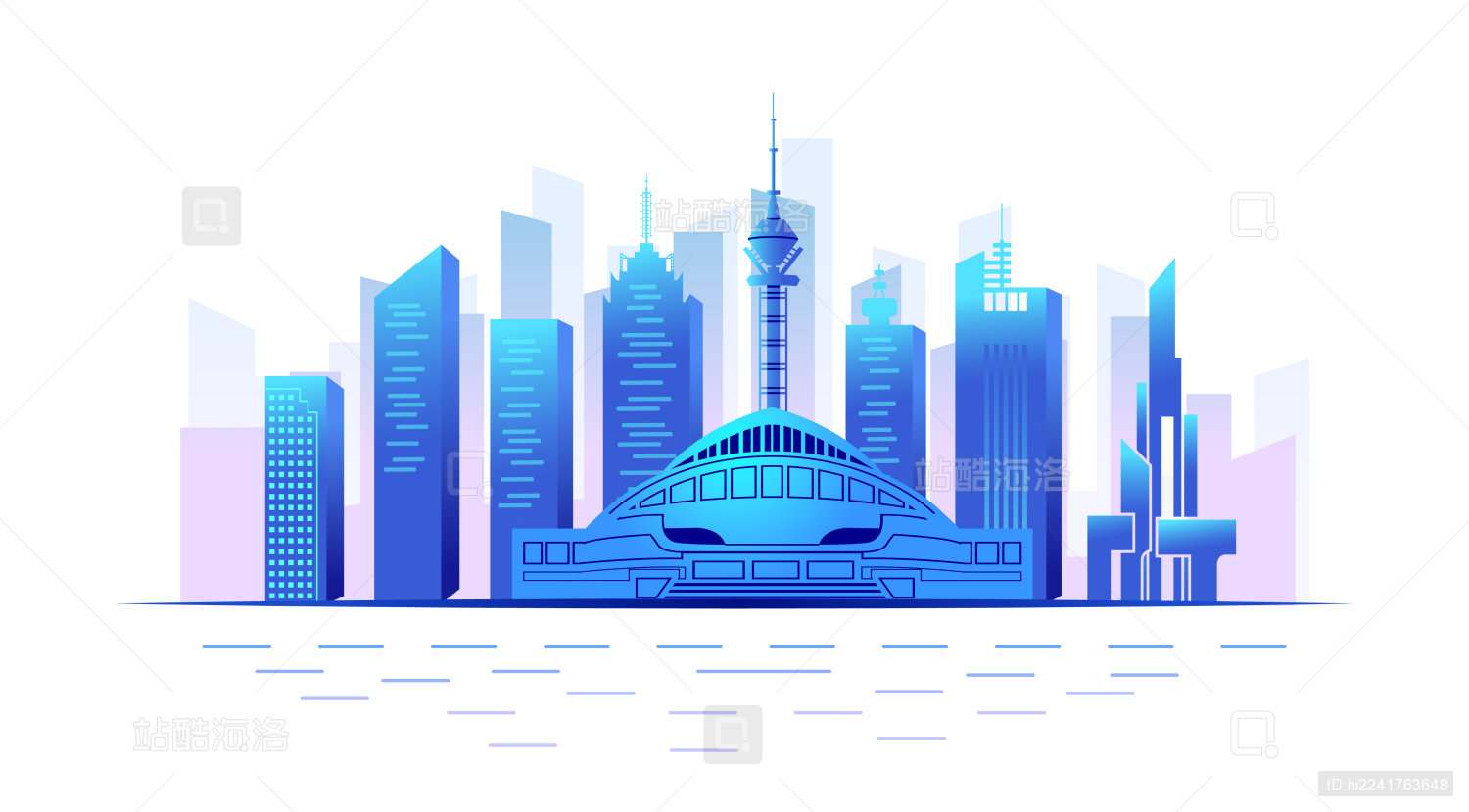 中国河北省石家庄市商务科技城市彩色插画