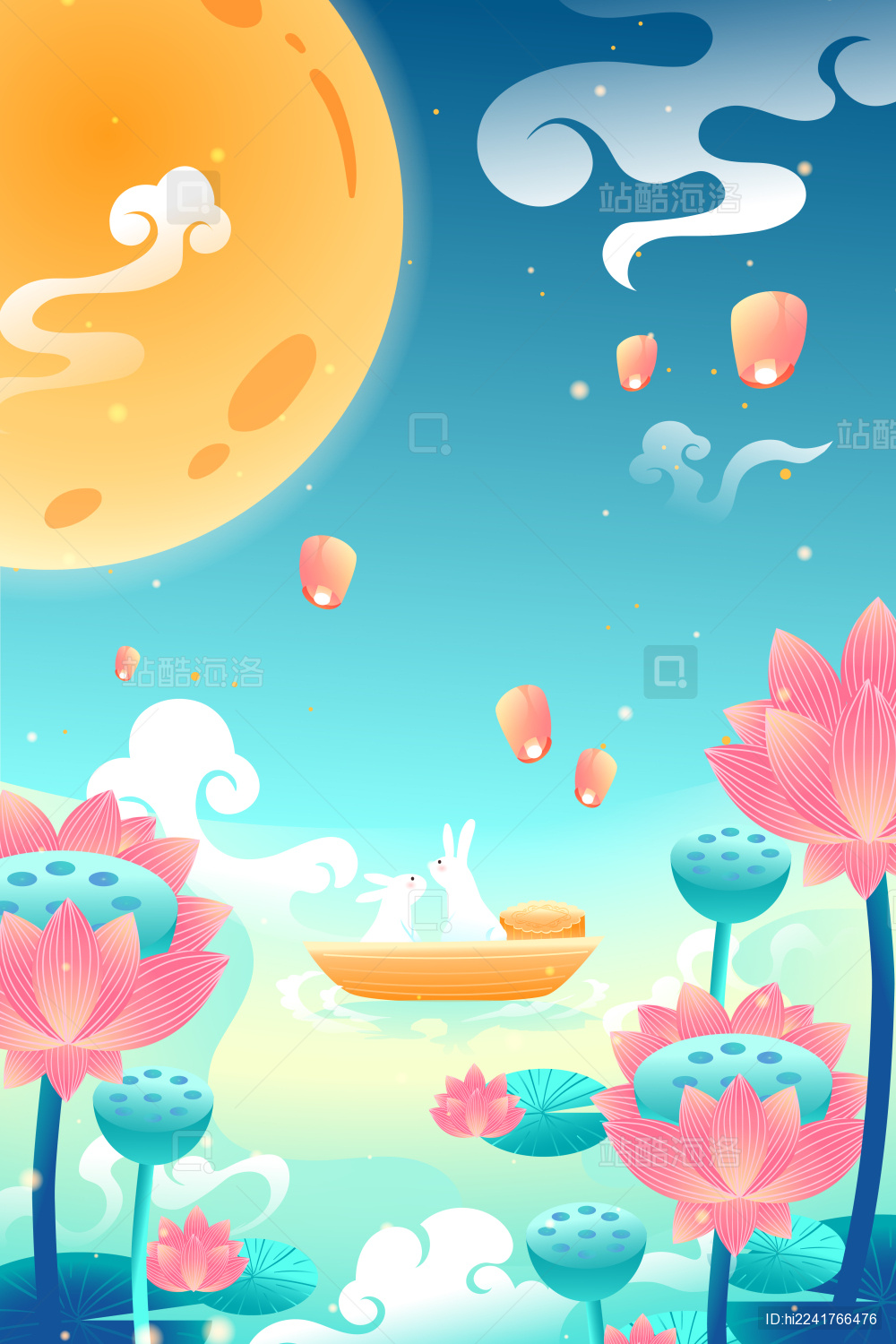 中秋节兔子矢量插画