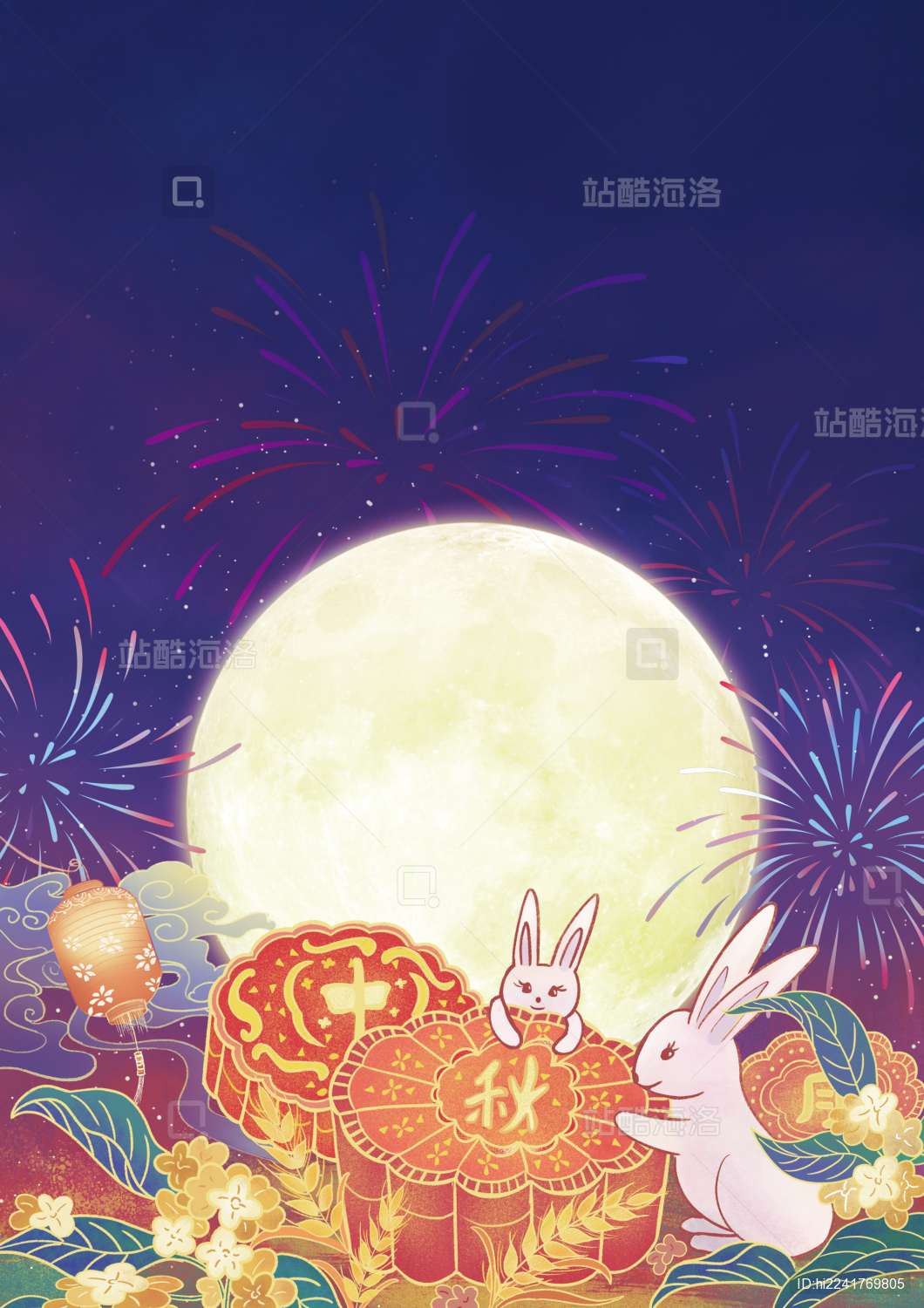 中秋节月饼玉兔圆月