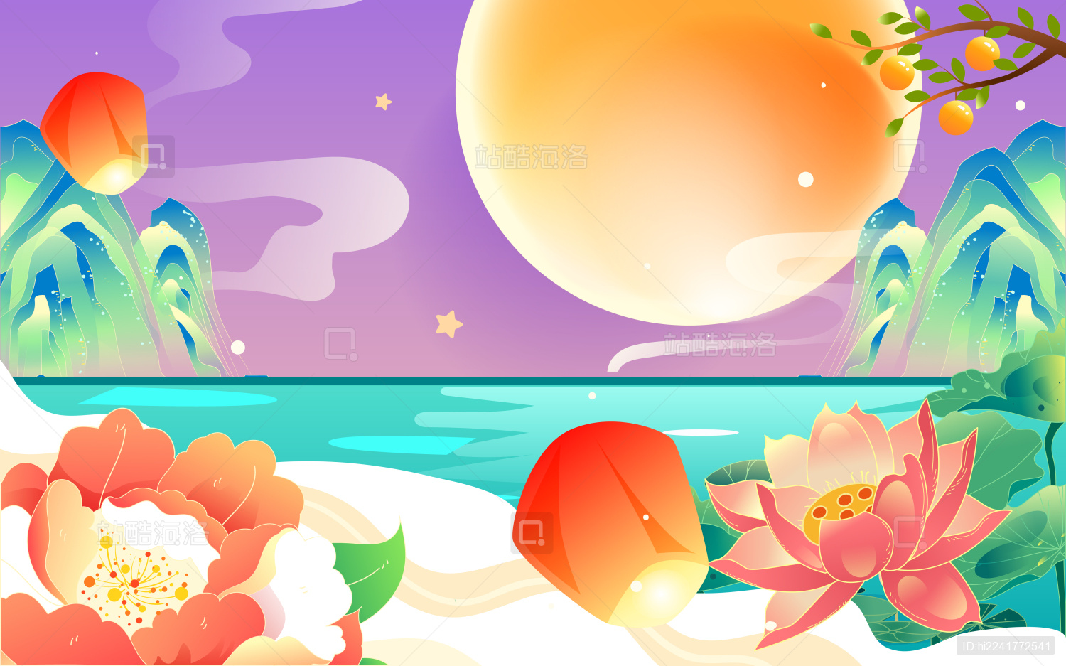 八月十五中秋节嫦娥奔月传统节日中国风插画