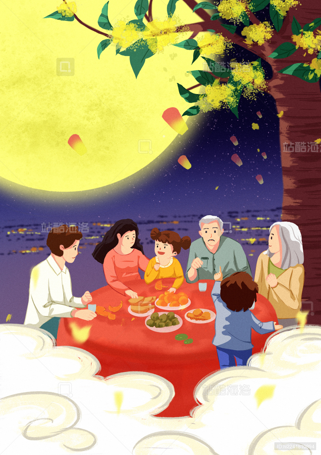 中秋节和家人一起赏月聊天