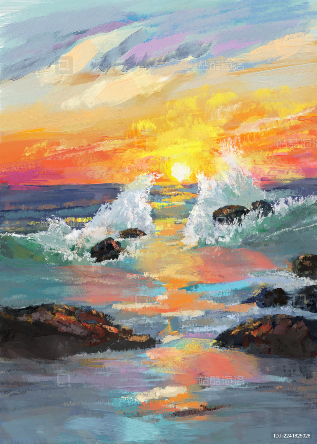 大海风景油画背景抽象装饰画