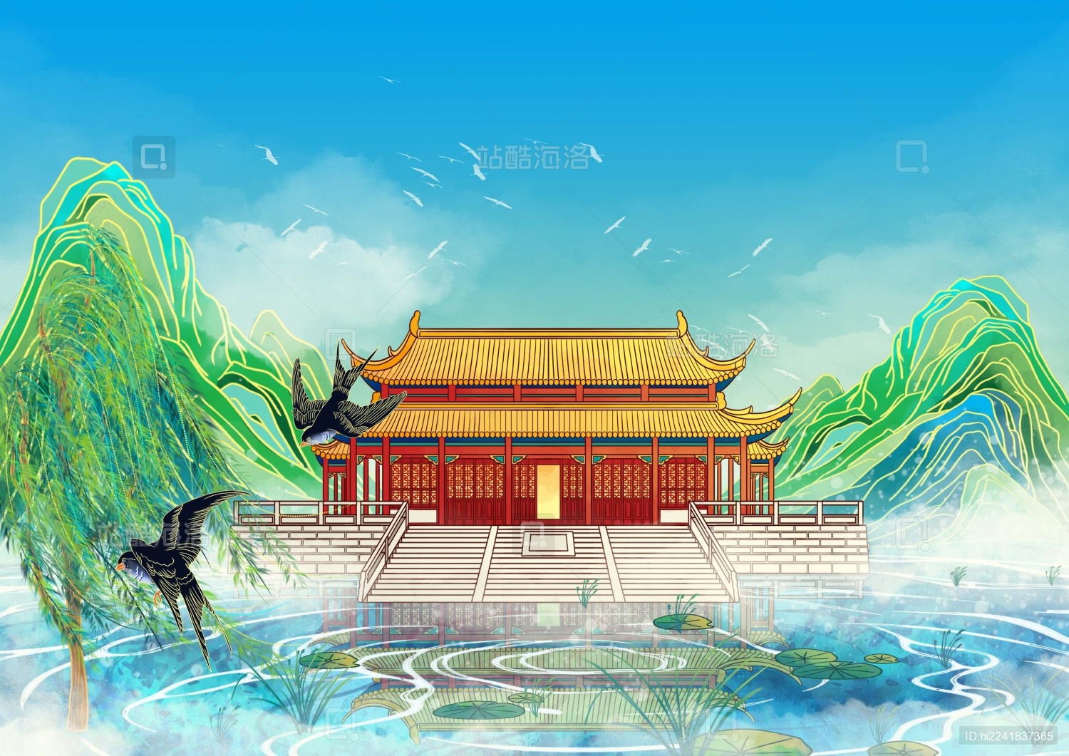 南京地标建筑国风插画朝天宫大成殿