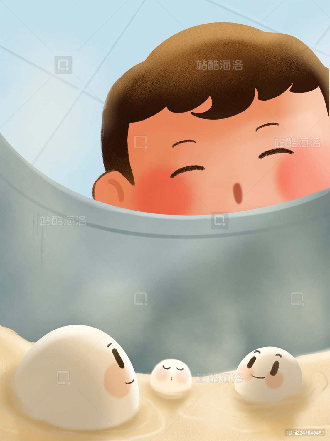 原创可爱小男孩在冬至吃汤圆