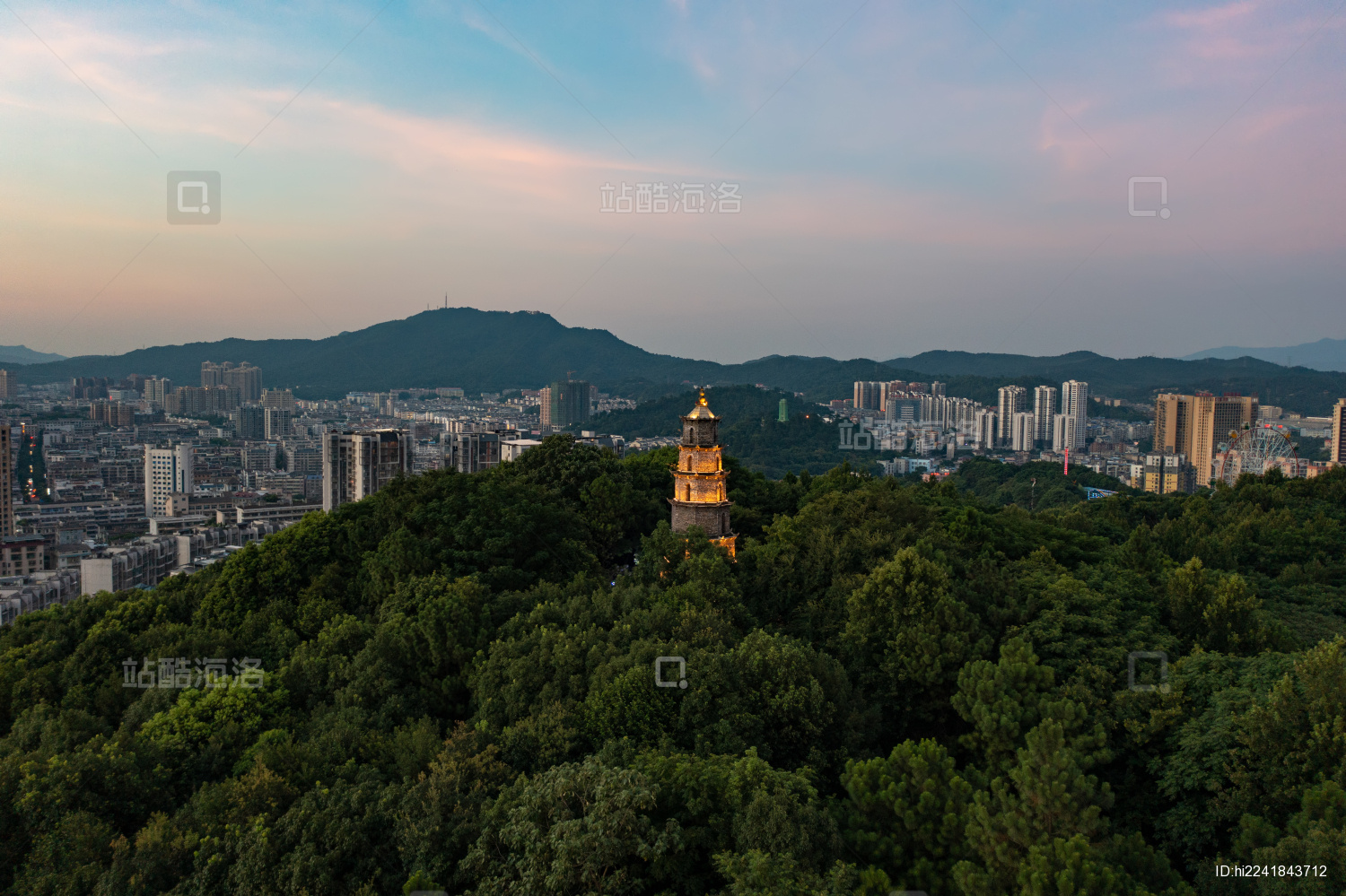 航拍湖南郴州东塔公园夜景