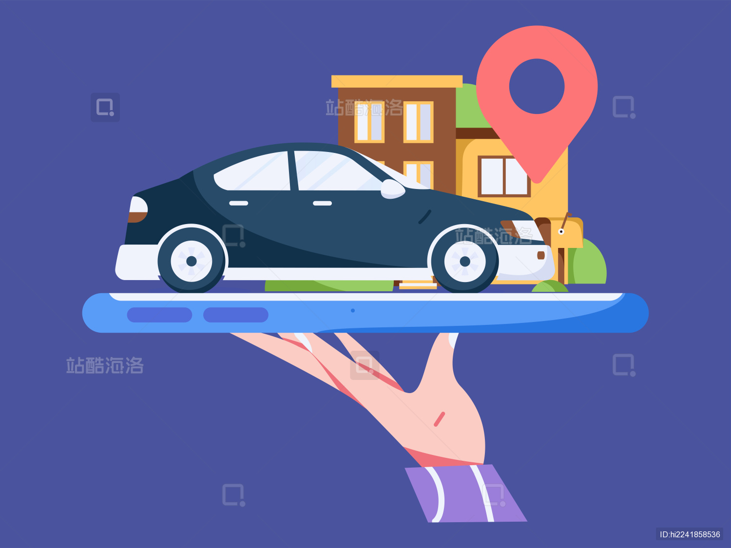 白领打车出行扁平矢量概念运营插画