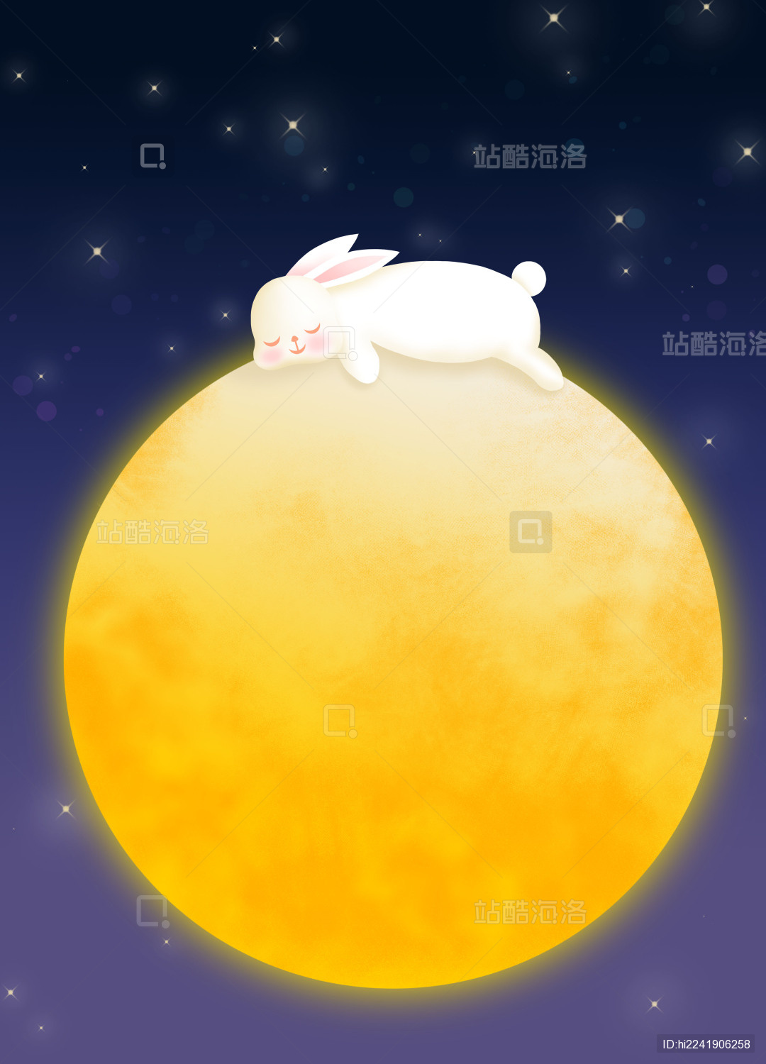 一只躺在月亮上睡觉的兔子插画海报