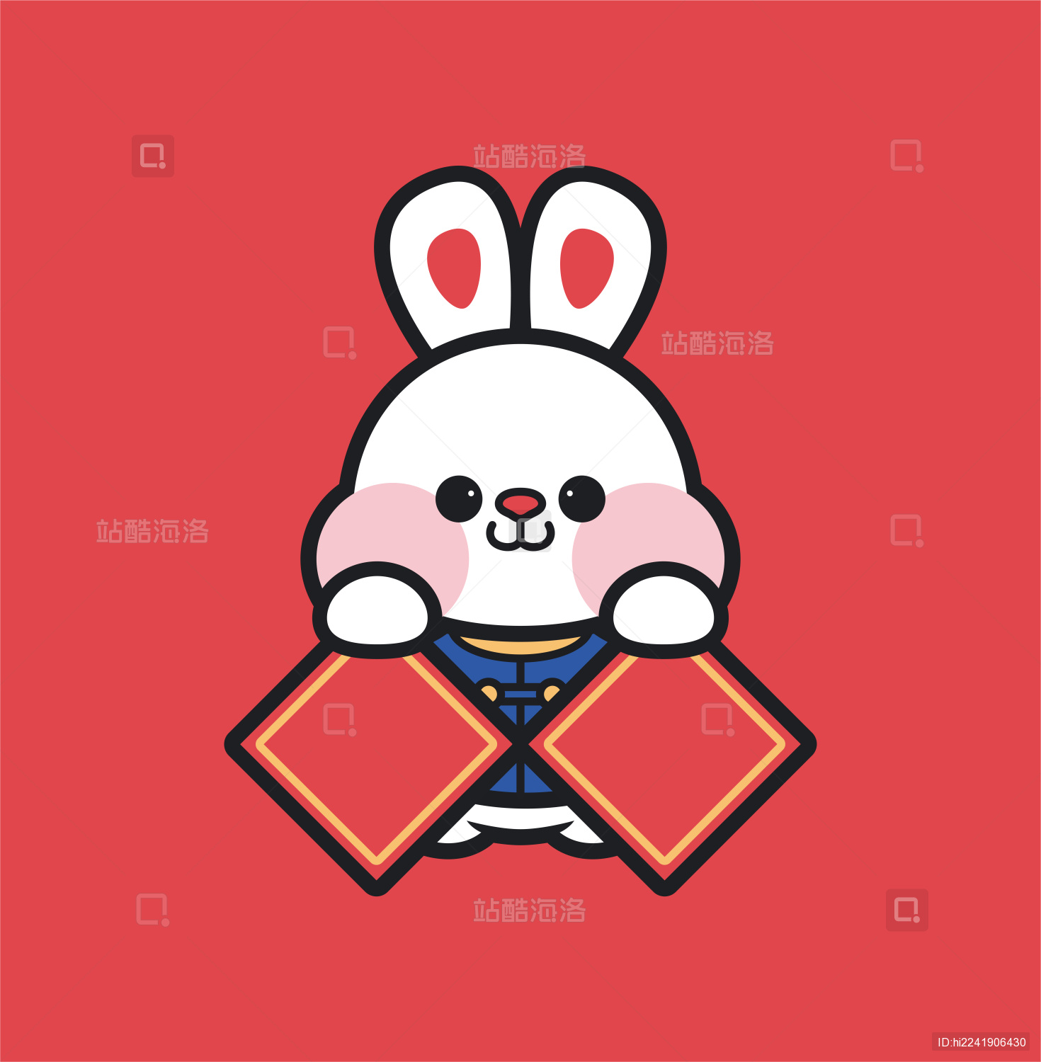 兔子IP形象豆豆手拿横幅