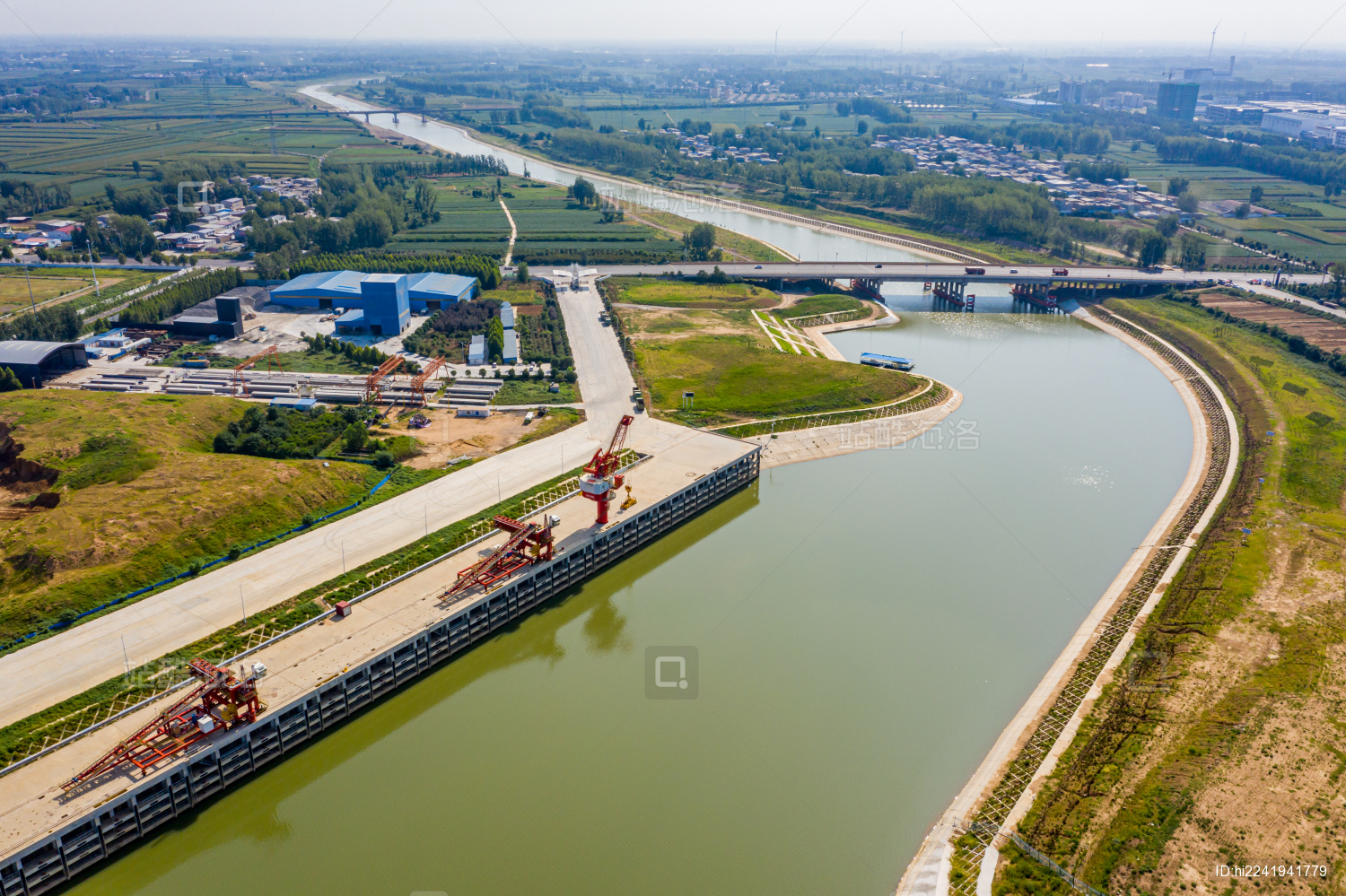 航拍沙河复航工程河南平顶山港港区装卸平台