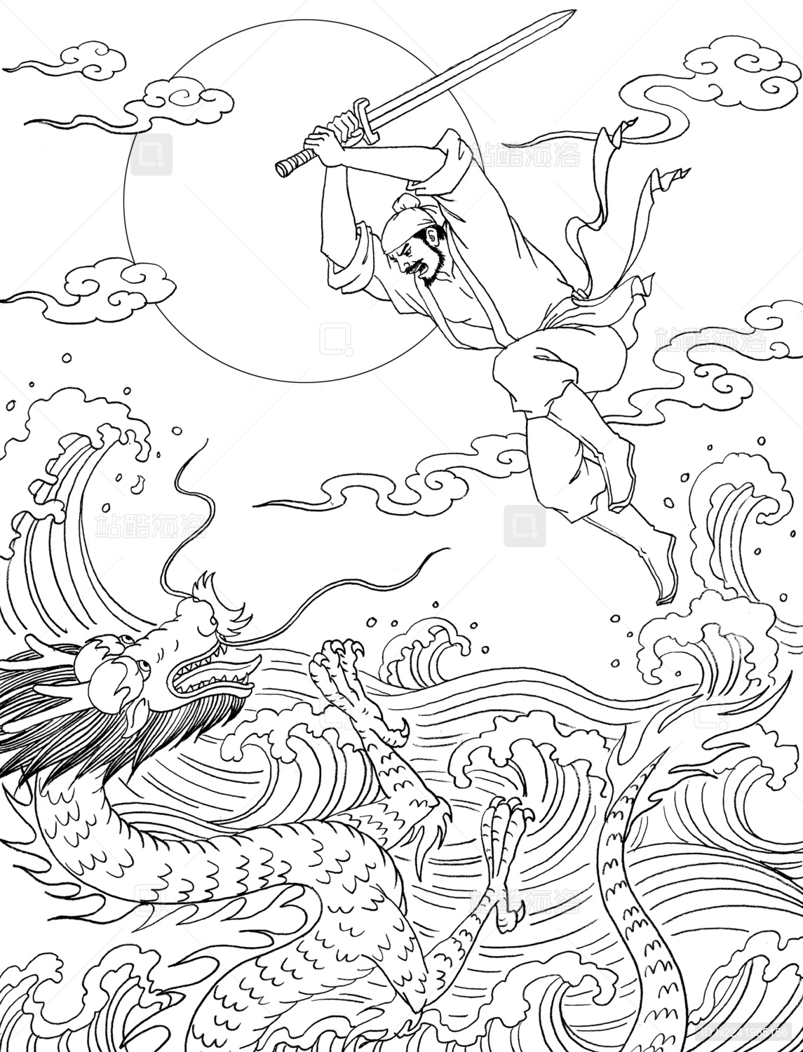 古风白描线稿 周处自新