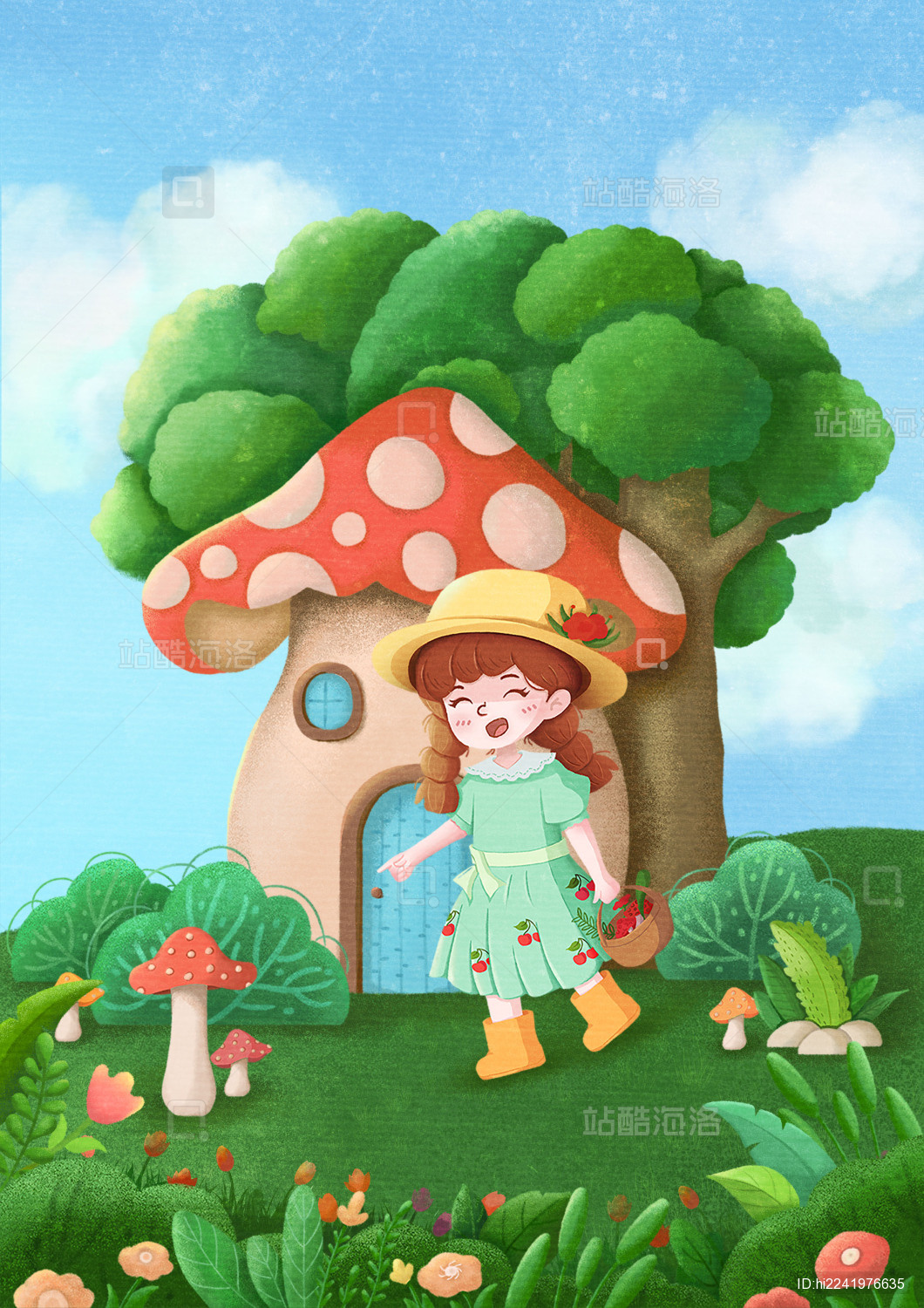 采蘑菇的小女孩