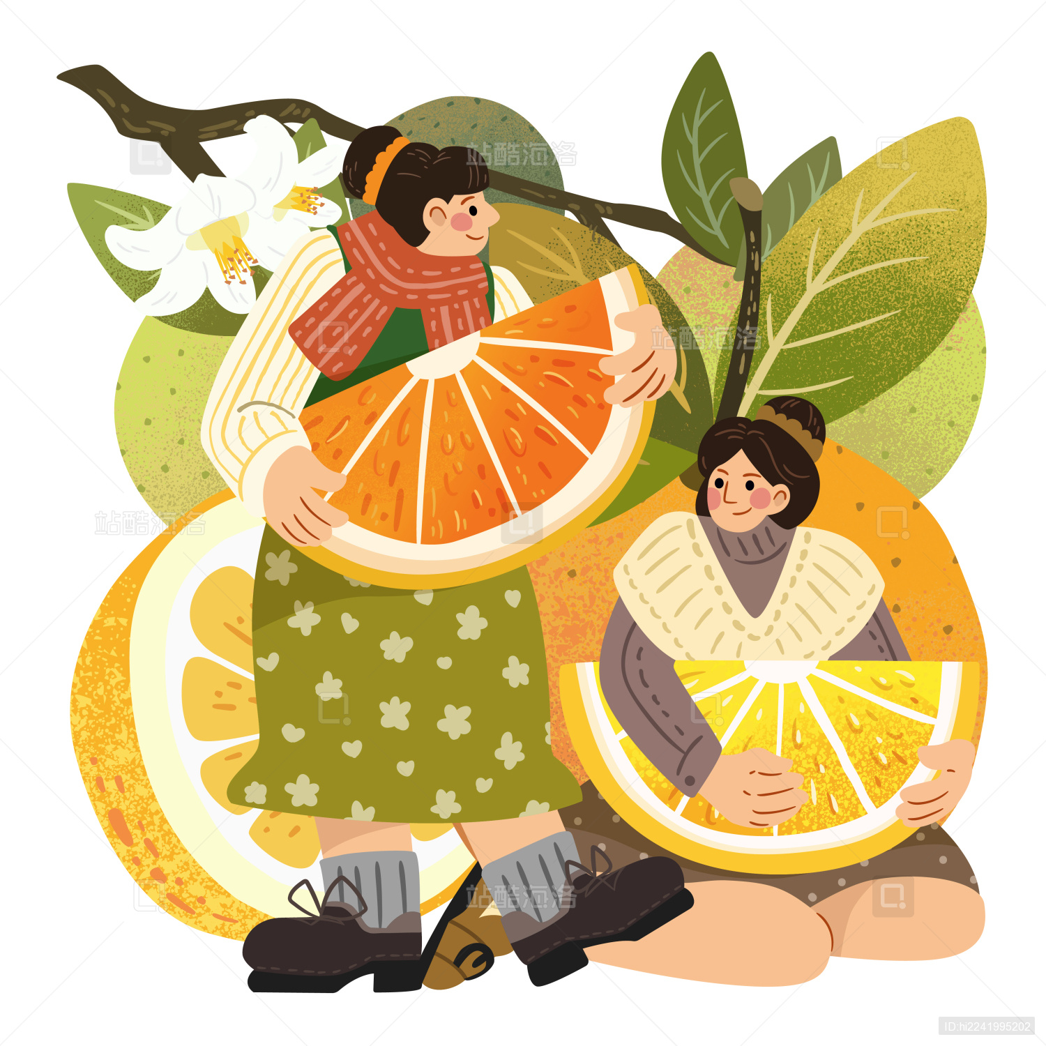 可爱的橙子人物插画背景图片素材-编号27309803-图行天下